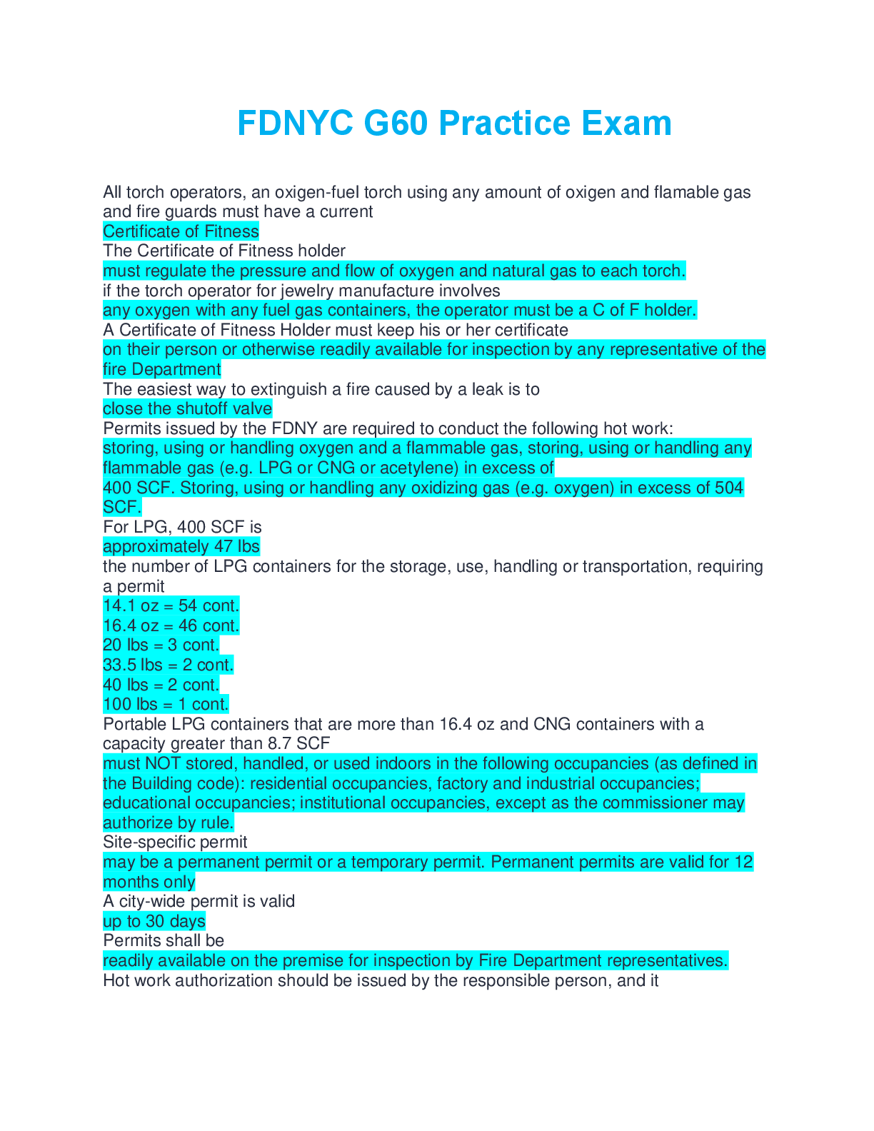 Preview of FDNYC G60 Practice Exam questions and answers 100% complete solution 2025