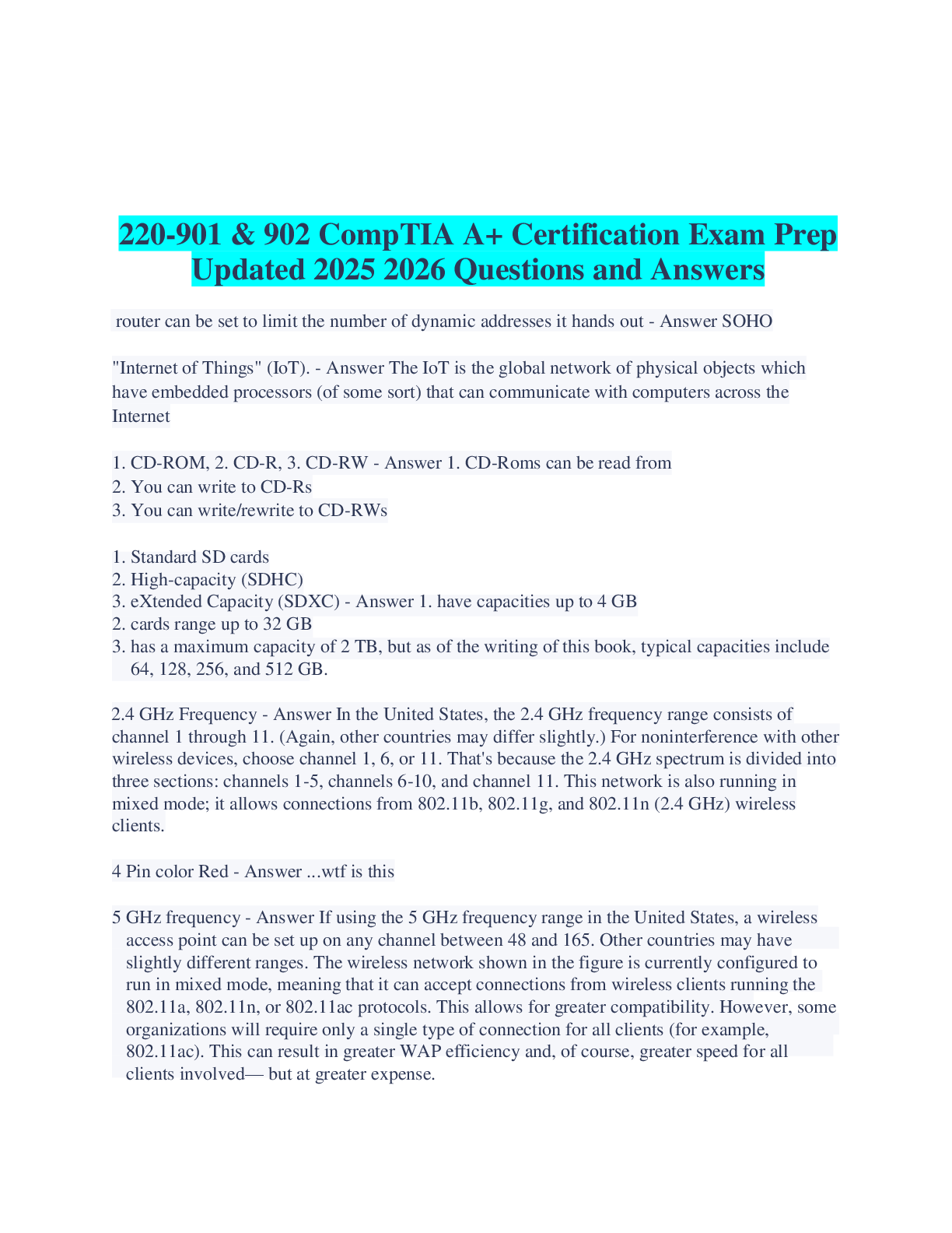 220-901 & 902 CompTIA A+ Certification Exam Prep Updated 2025 2026 Q ...