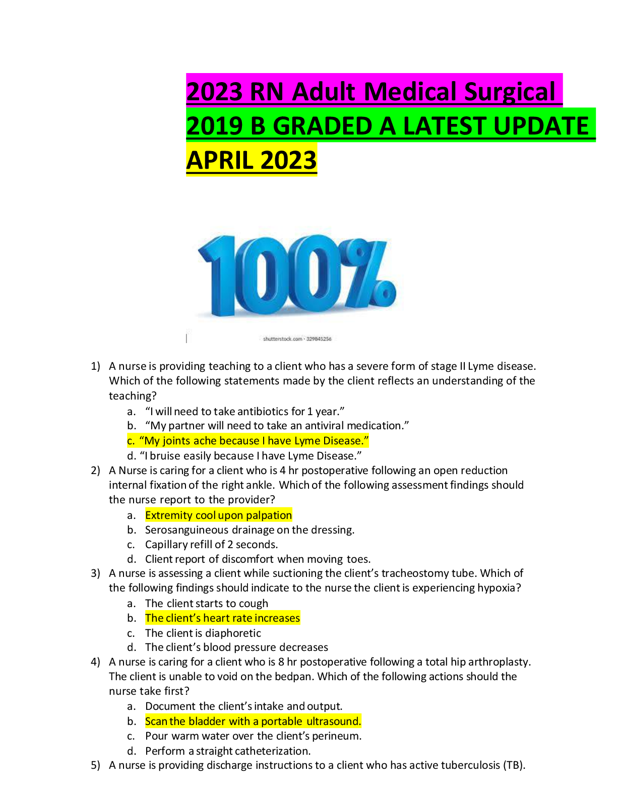 Preview of 2023 RN Adult Medical Surgical 2019 B GRADED A LATEST UPDATE APRIL 2023