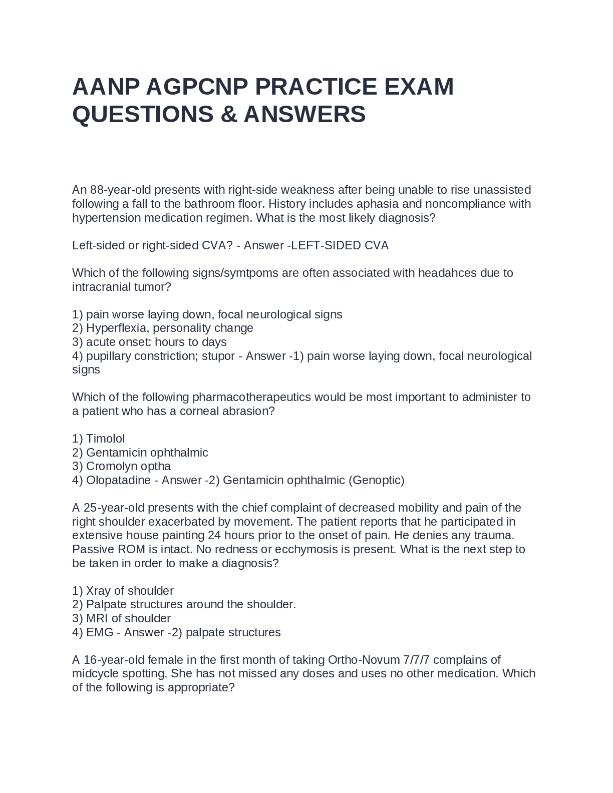 Preview of AANP AGPCNP PRACTICE EXAM QUESTIONS & ANSWERS 2024