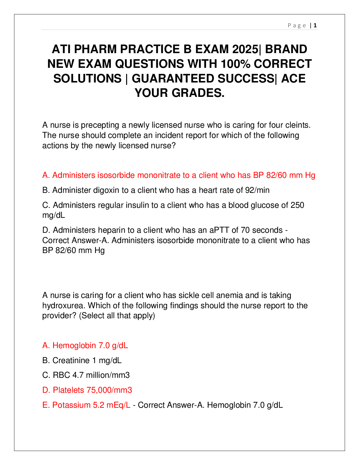 Preview of ATI PHARM PRACTICE B EXAM 2025 BRAND NEW EXAM QUESTIONS WITH 100% CORRECT SOLUTIONS  GUARA