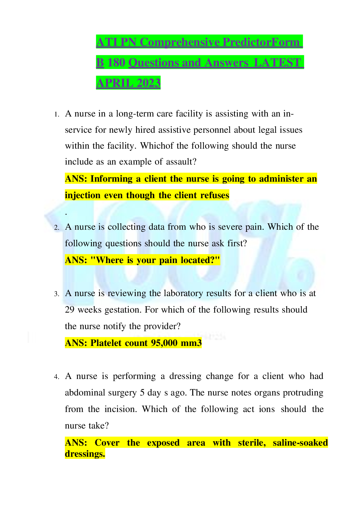 Recommended document preview for ATI PN Comprehensive Predictor Form B 180 Questions and Answers LATEST APRIL 2023