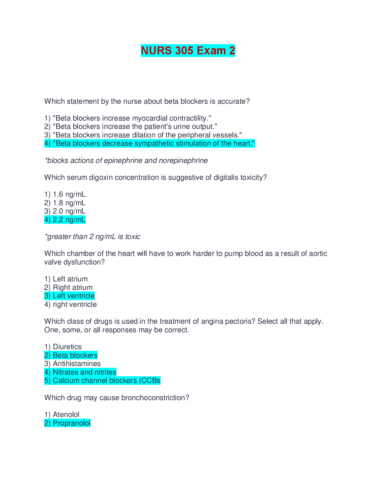 Preview of NURS 305 Exam 2 | Questions and Answers (Complete Solutions)