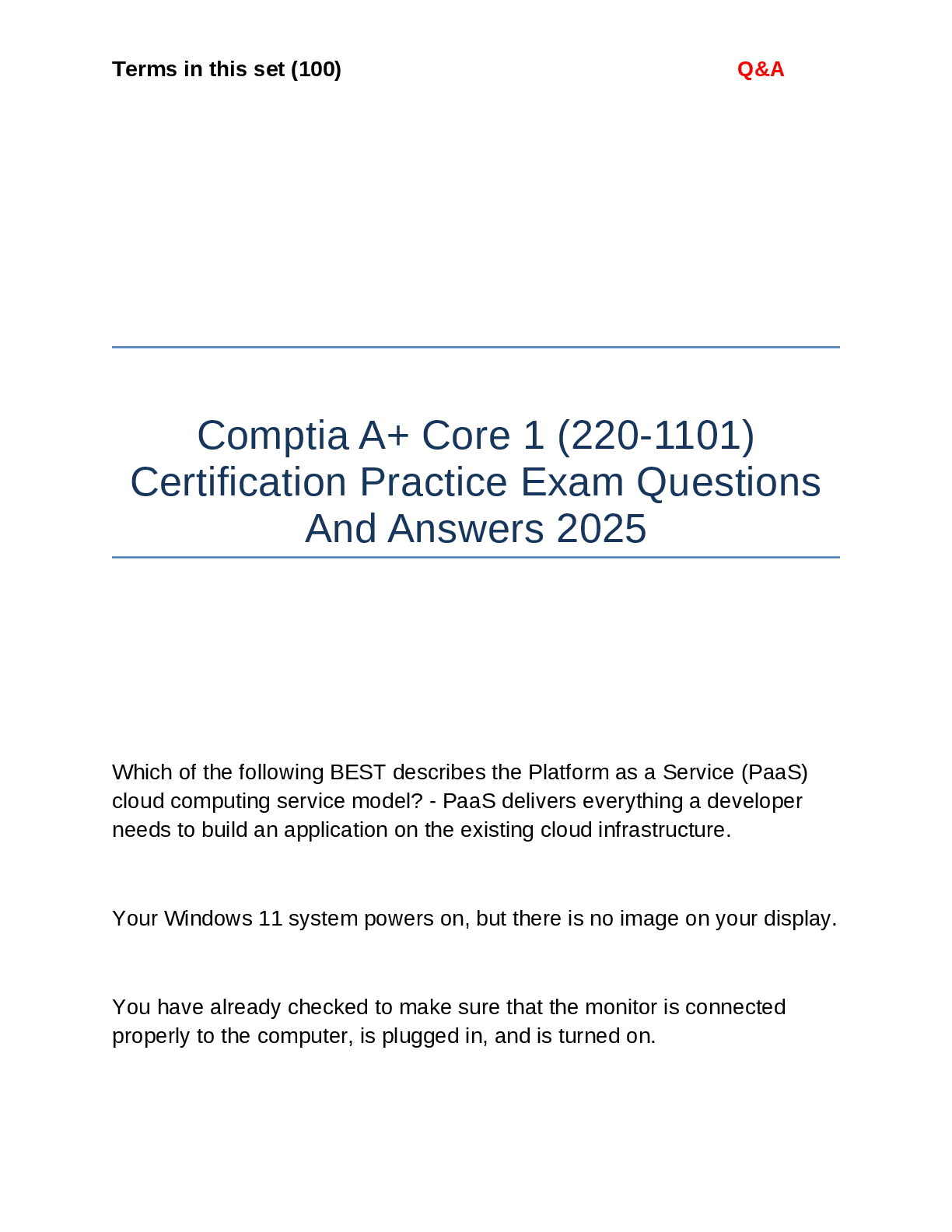 Comptia A+ Core 1 (220-1101) Certification Practice Exam Questions And ...
