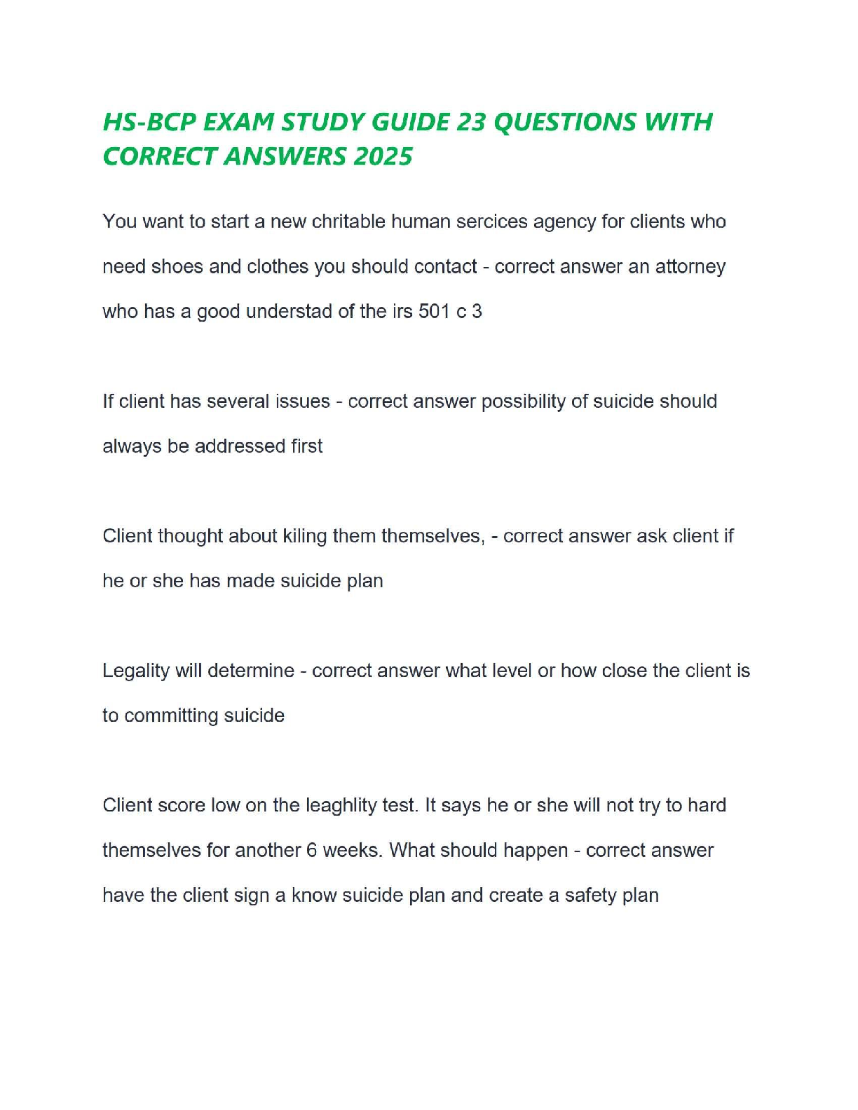 Bcp Questions HS-BCP EXAM STUDY GUIDE 23 QUESTIONS WITH CORRECT ANSWERS 2025 ...