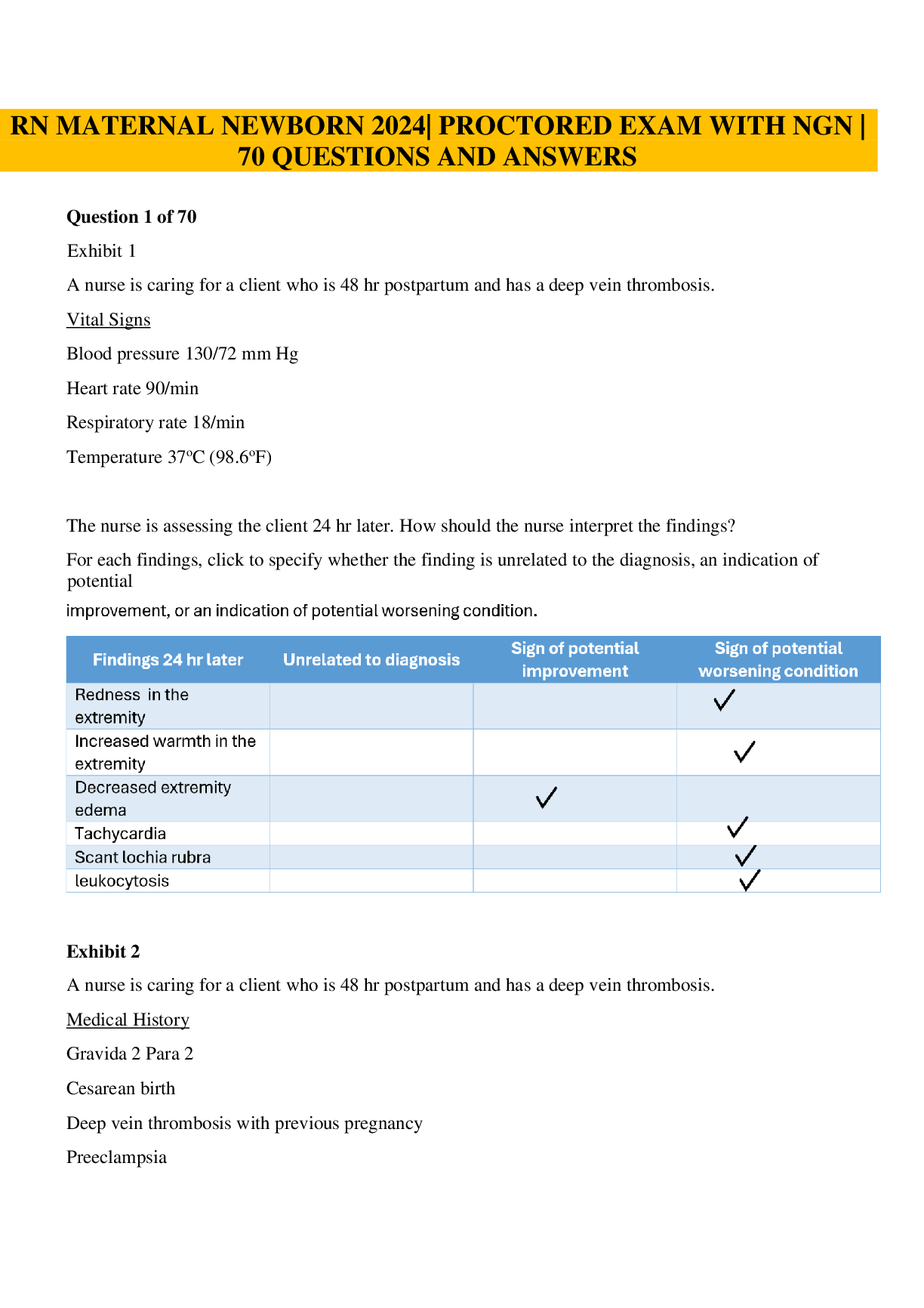 Preview image for ATI MATERNAL NEWBORN PROCTORED EXAM 2023 WITH NGN ALL 70 QUESTIONS WITH ANSWERS