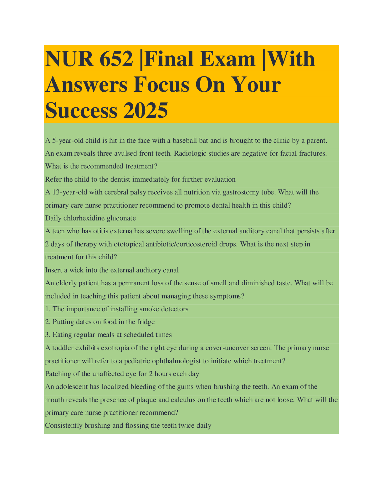 Preview of NUR 652 Final Exam With Answers Focus On Your Success 2025