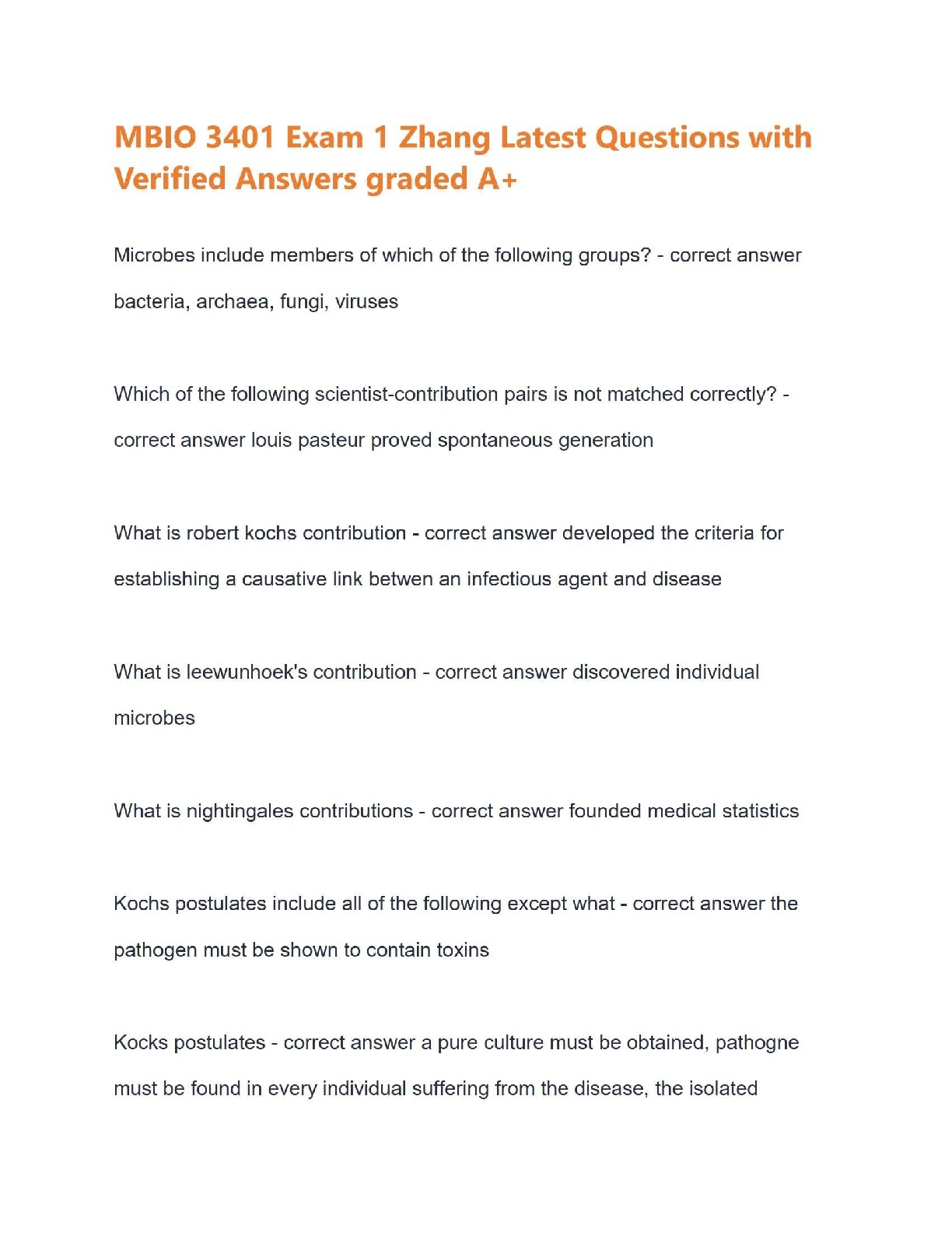Preview of MBIO 3401 Exam 1 Zhang Latest Questions with Verified Answers graded A+