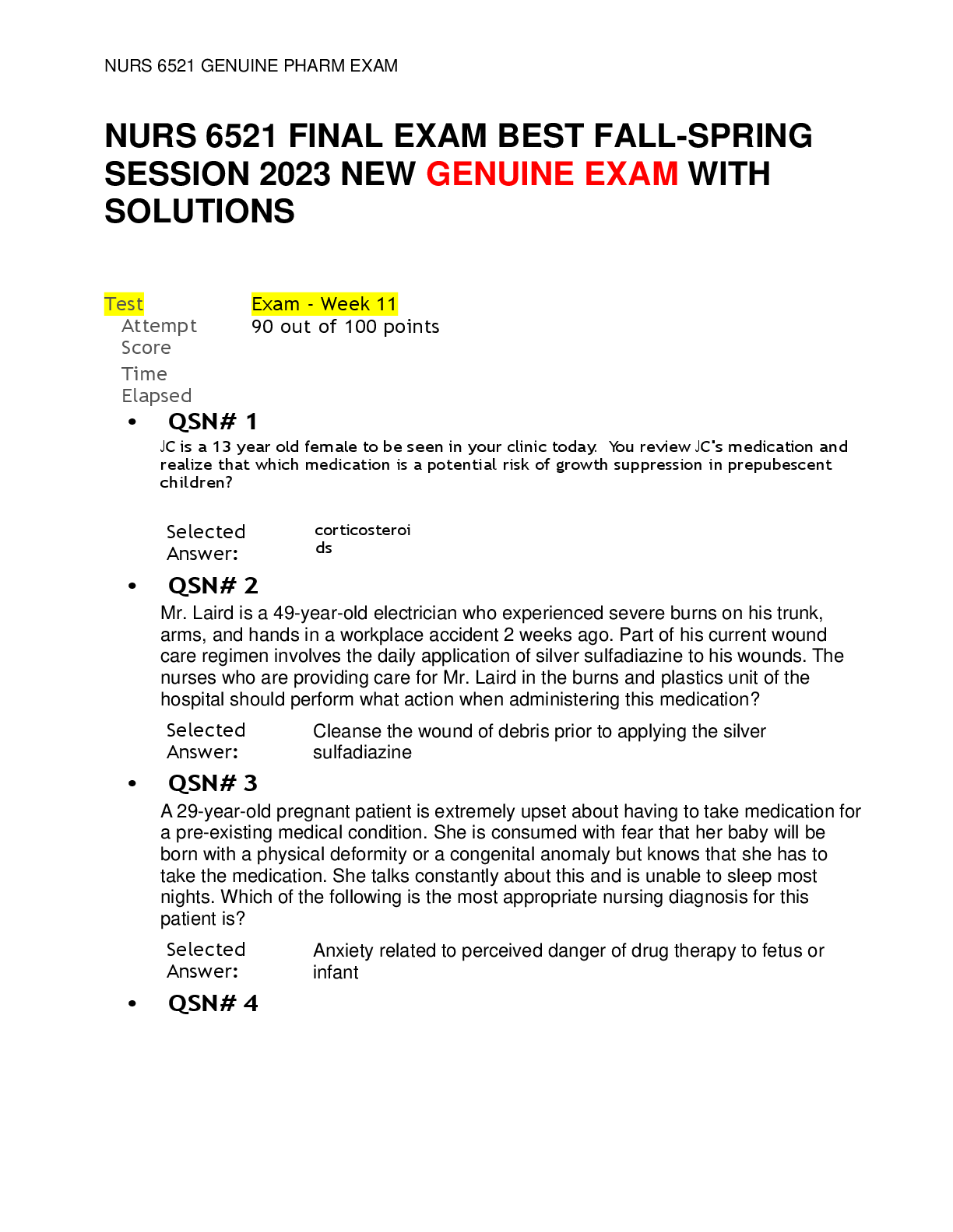 Preview of NURS 6521 FINAL EXAM BEST FALL-SPRING SESSION 2023 NEW GENUINE EXAM WITH SOLUTIONS