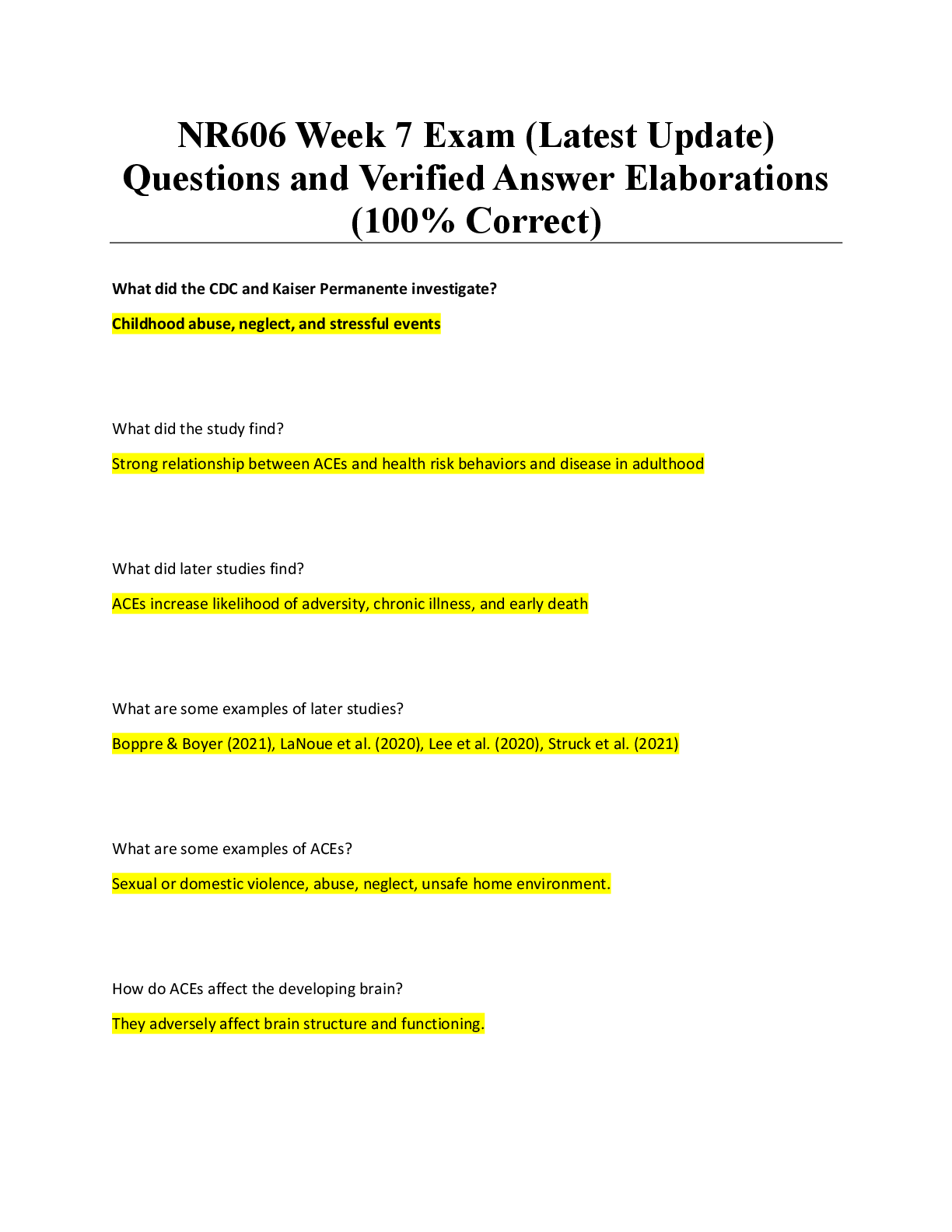 Recommended document preview for NR606 Week 7 Exam (Latest Update) Questions and Verified Answer Elaborations (100% Correct)