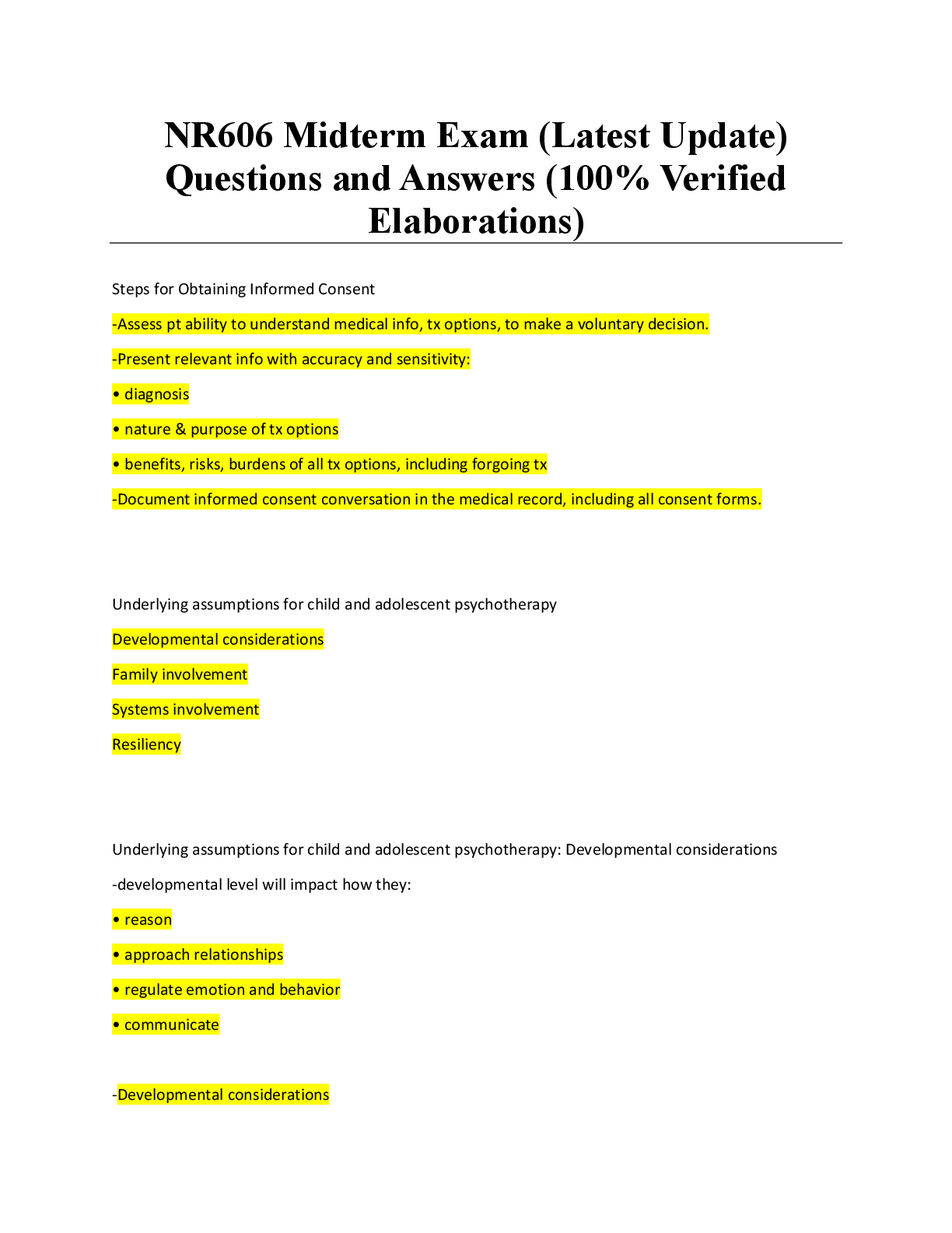 Recommended document preview for NR606 Midterm Exam (Latest Update) Questions and Answers (100% Verified Elaborations)