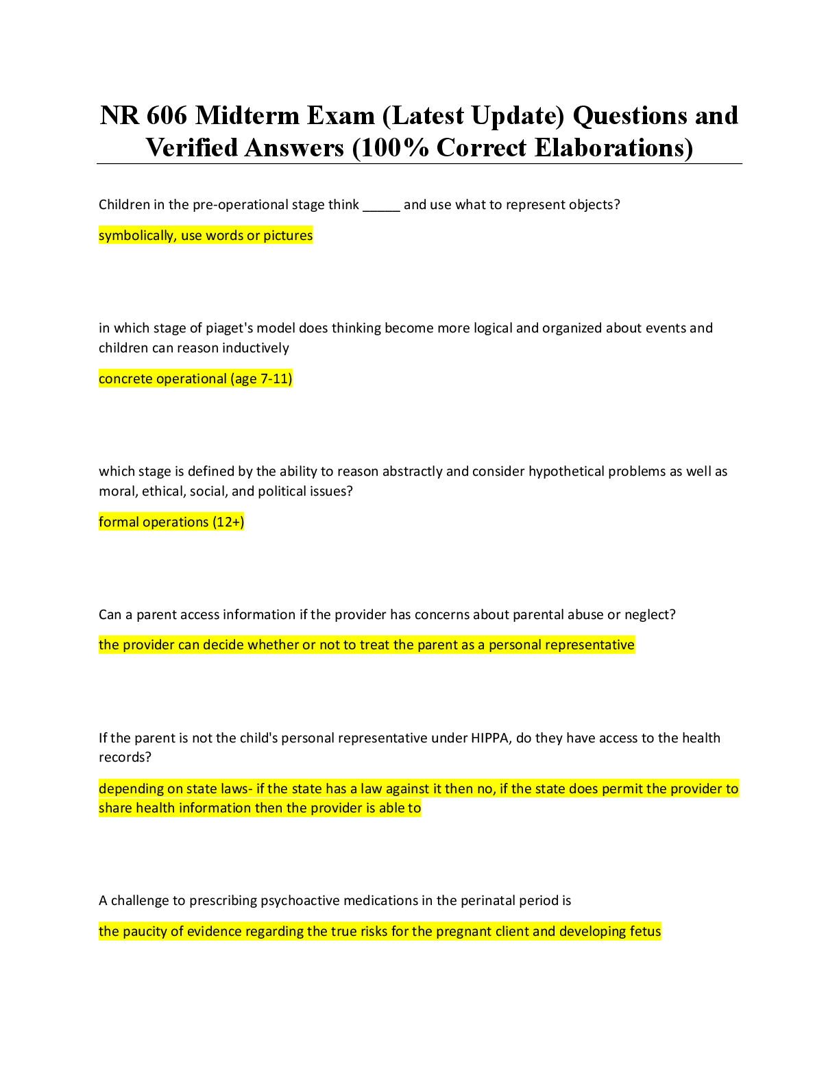 Recommended document preview for NR 606 Midterm Exam (Latest Update) Questions and Verified Answers (100% Correct Elaborations)
