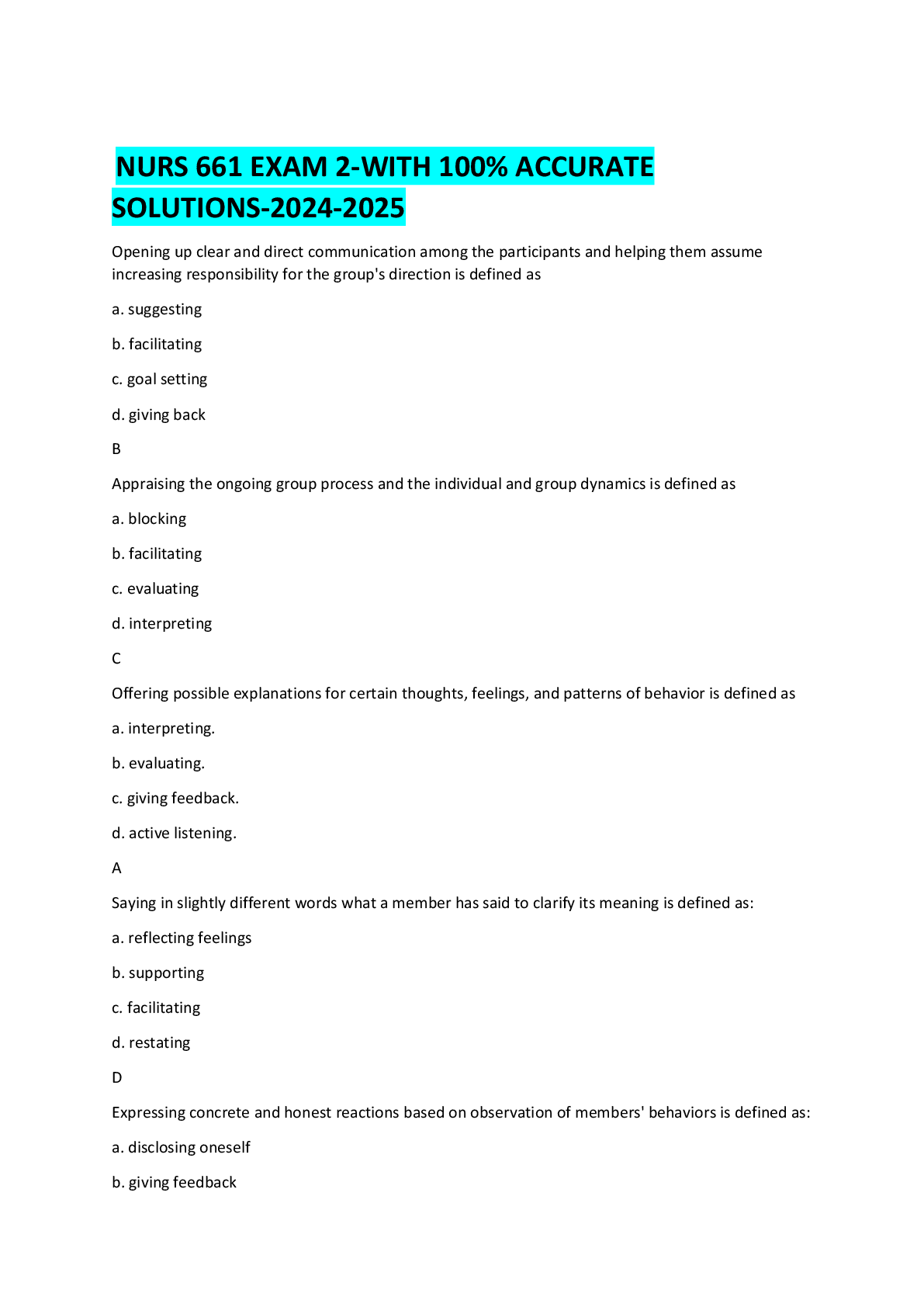 Preview of NURS 661 EXAM 2-WITH 100% ACCURATE SOLUTIONS-2024-2025