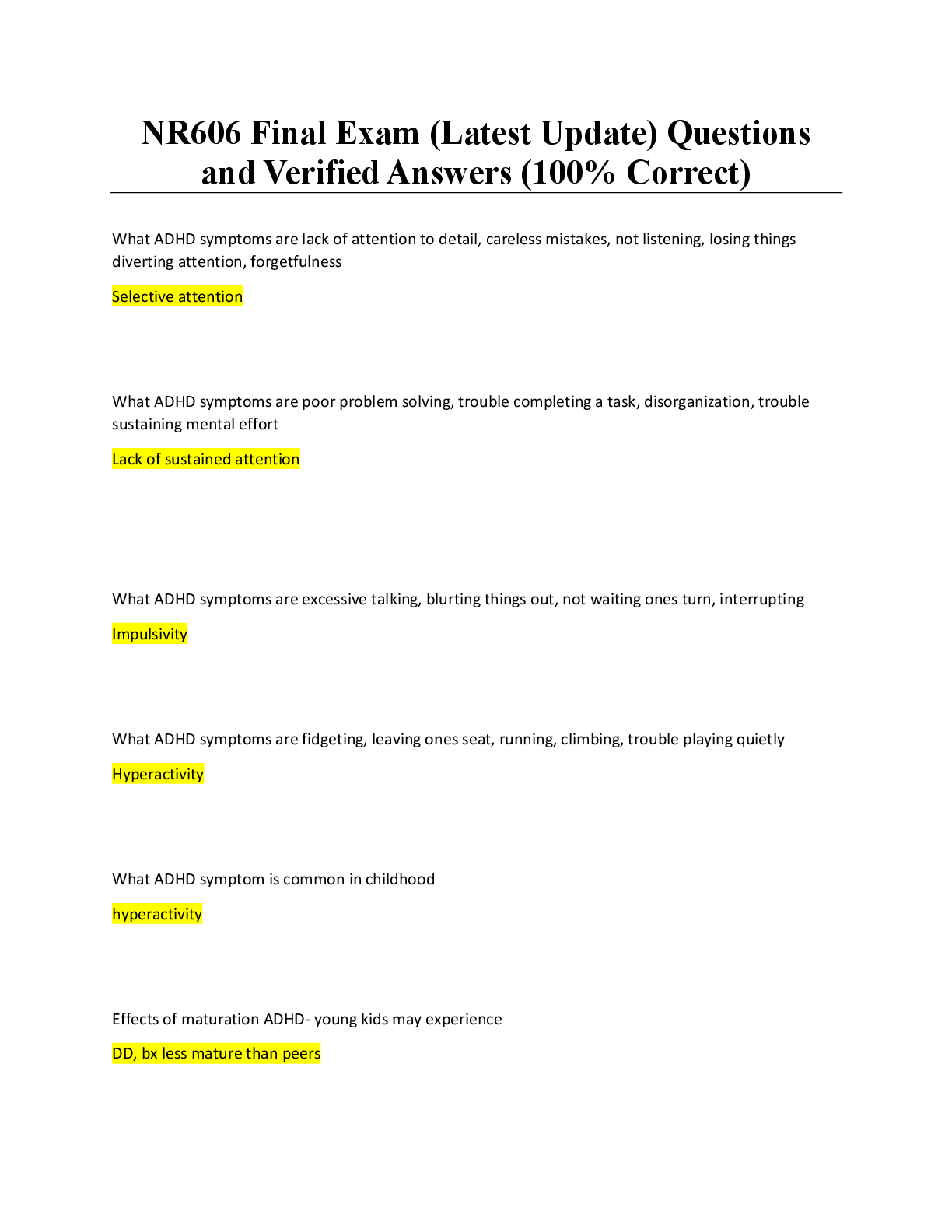 Recommended document preview for NR606 Final Exam (Latest Update) Questions and Verified Answers (100% Correct)