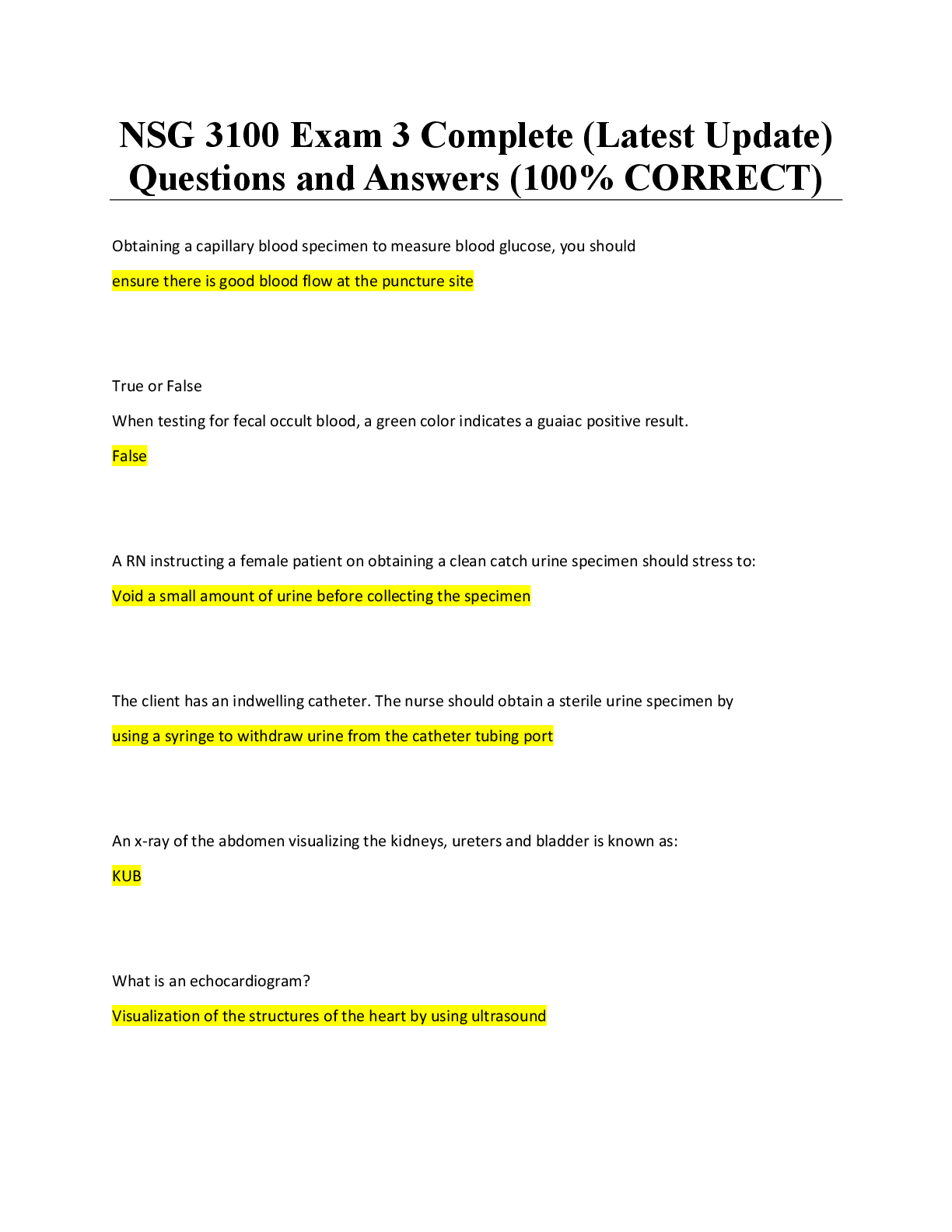 Preview of NSG 3100 Exam 3 Complete (Latest Update) Questions and Answers (100% CORRECT)