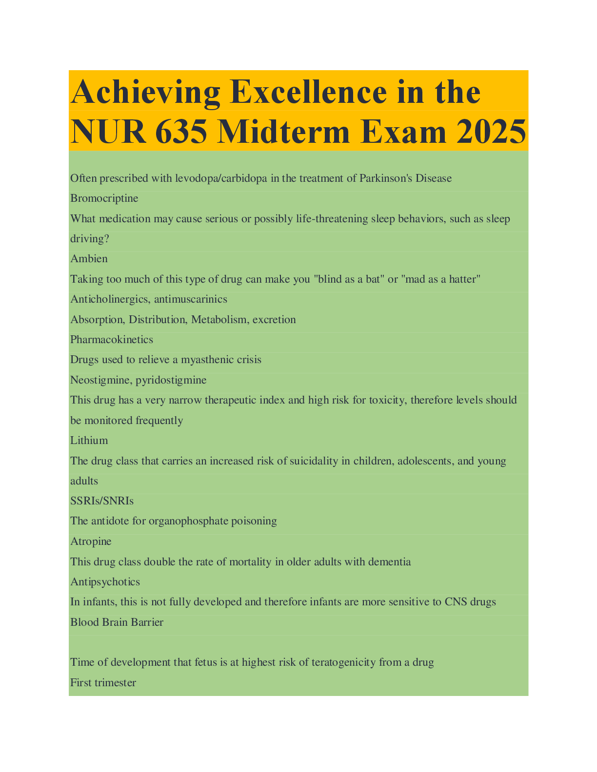 Preview of NUR 635 MIDTERM Exam With Answers Focus On Your Success 2025
