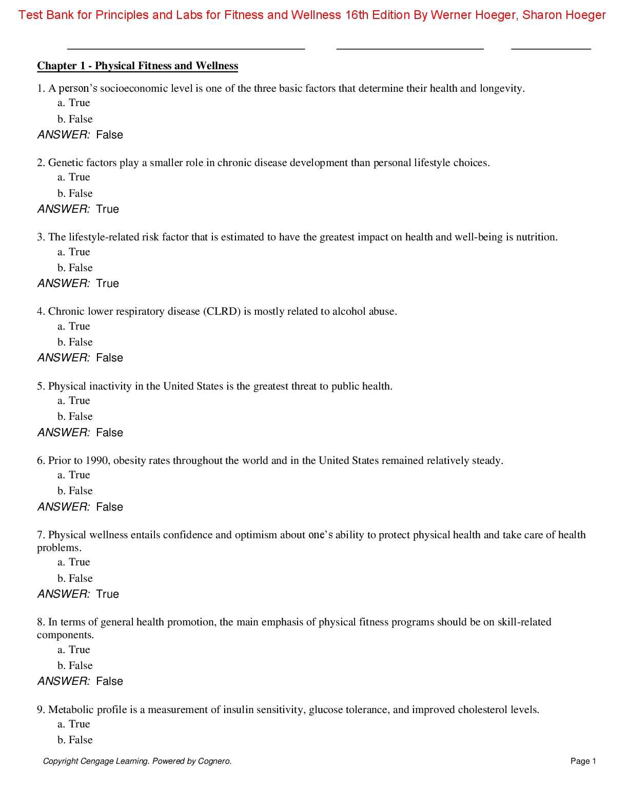 Preview of Test Bank For Principles and Labs for Fitness and Wellness 16th Edition By Werner Hoeger, Sharon Hoeger