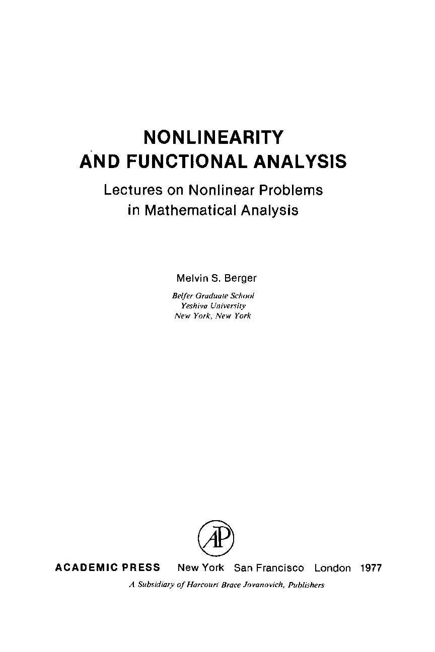 Preview of eBook Nonlinearity and Functional Analysis 1st Edition By  Melvyn S. Berger