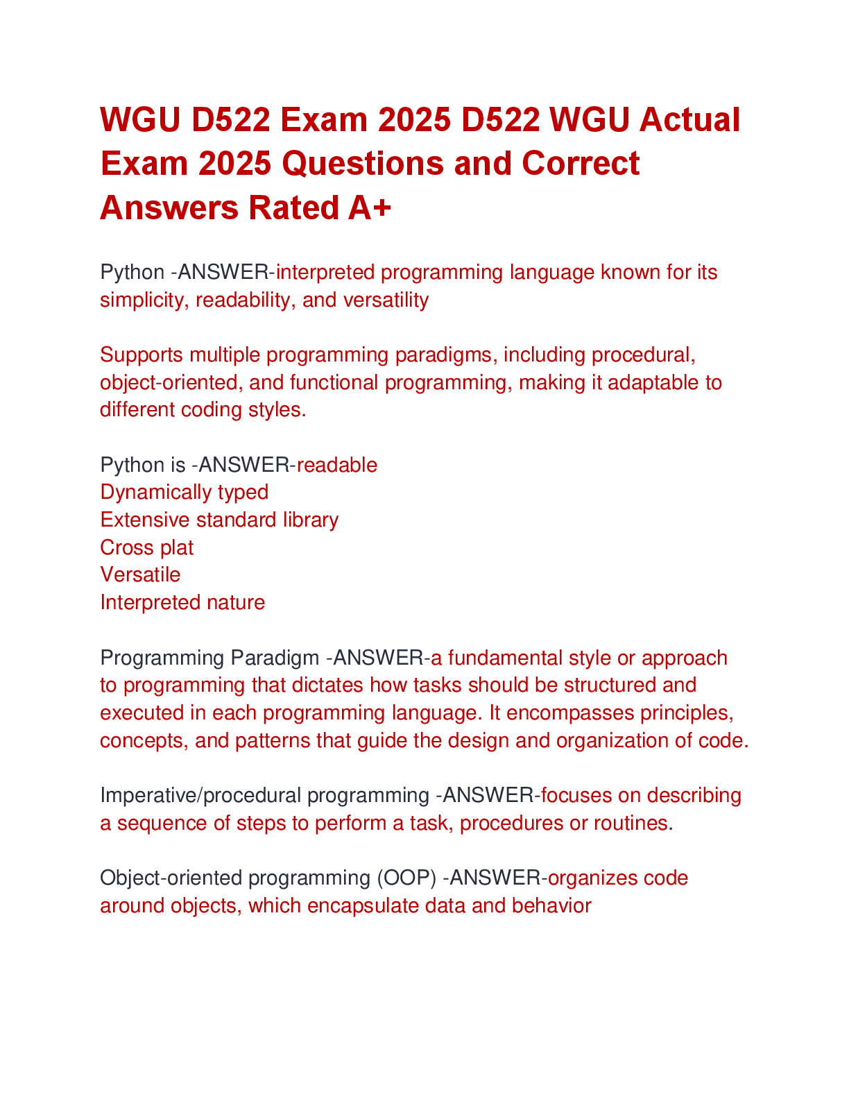 Preview of WGU D522 Exam 2025 D522 WGU Actual  Exam 2025 Questions and Correct  Answers Rated A+