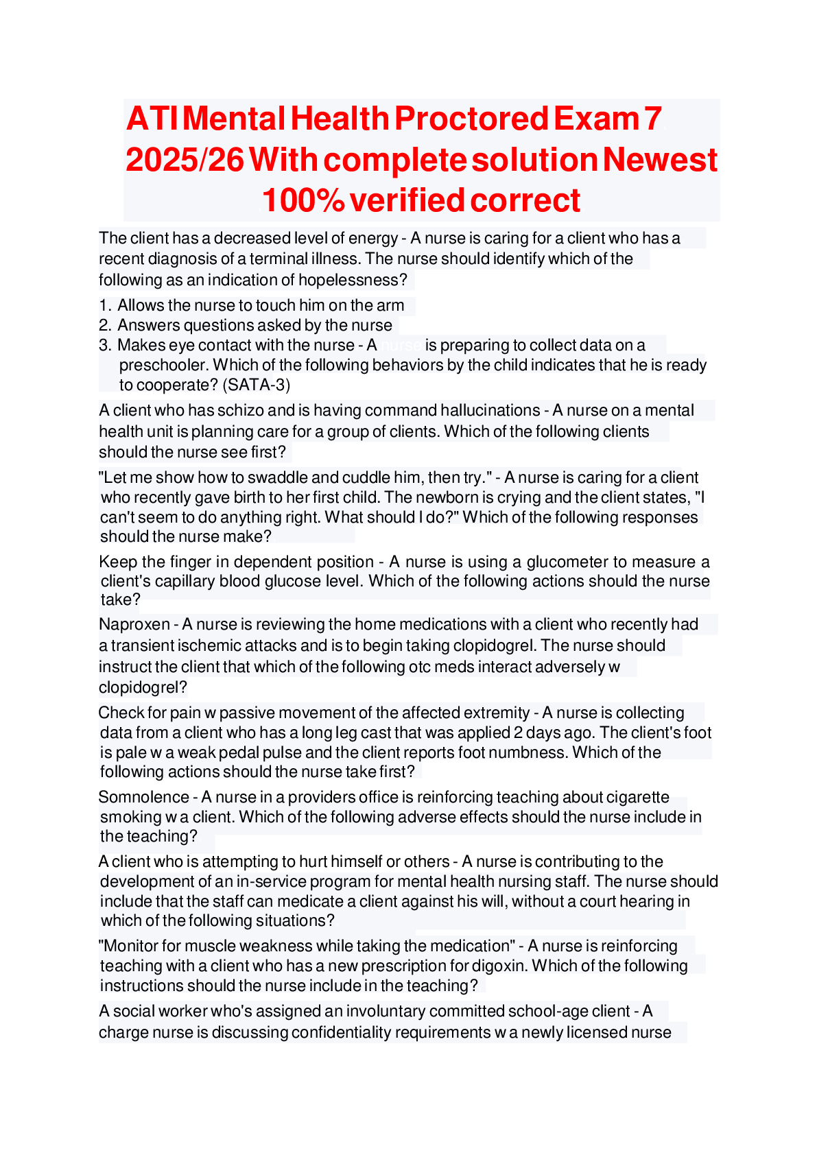 Preview image for Ati mental health proctored exam 7 2025