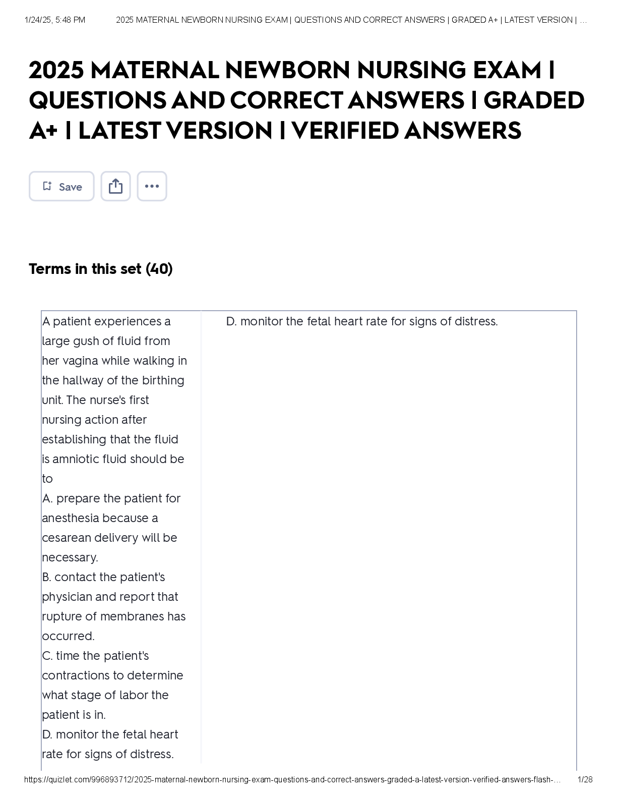 Preview image for 2025 MATERNA2025 maternal newborn nursing exam questions and correct answers graded a latest version verified answers