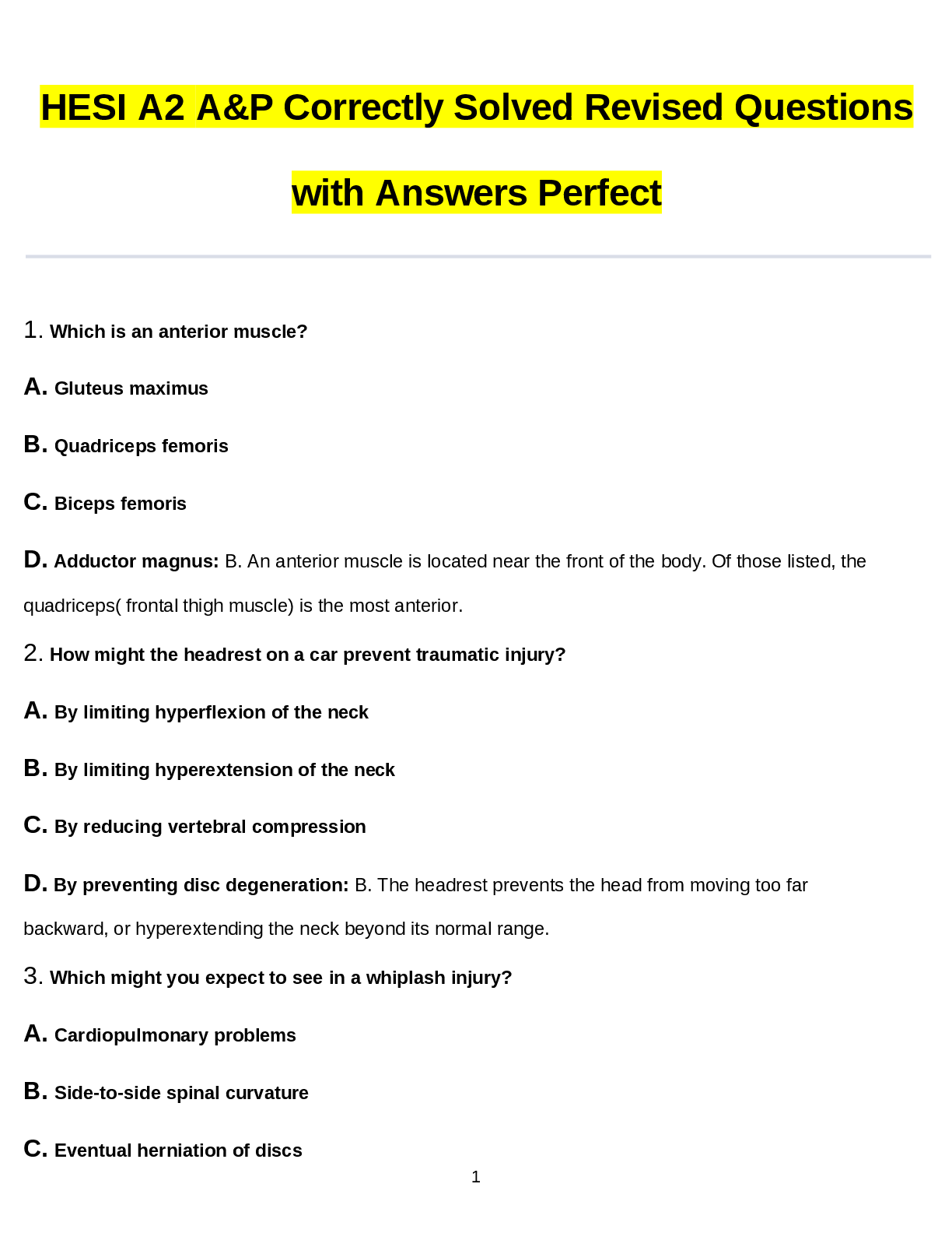 HESI A2 A&P Correctly Solved Revised Questions with Answers Perfect ...