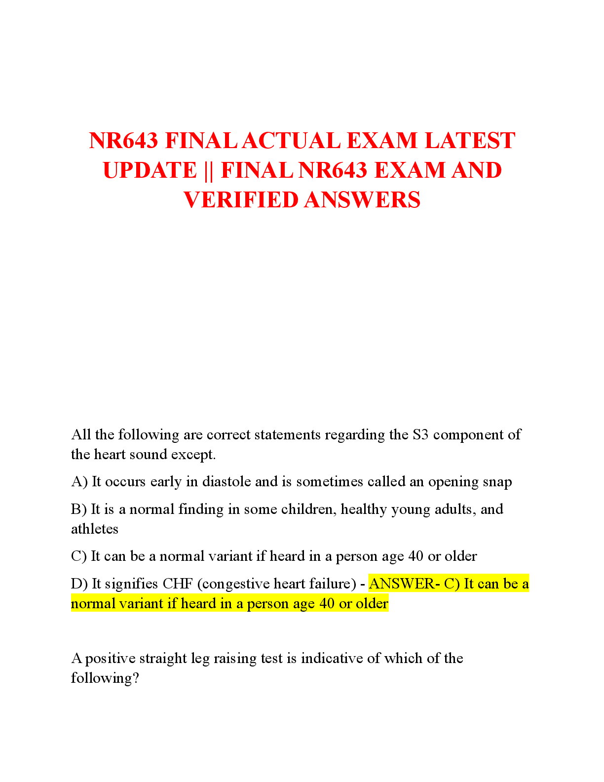Preview of NR643 FINAL ACTUAL EXAM LATEST UPDATE  FINAL NR643 EXAM AND VERIFIED ANSWERS