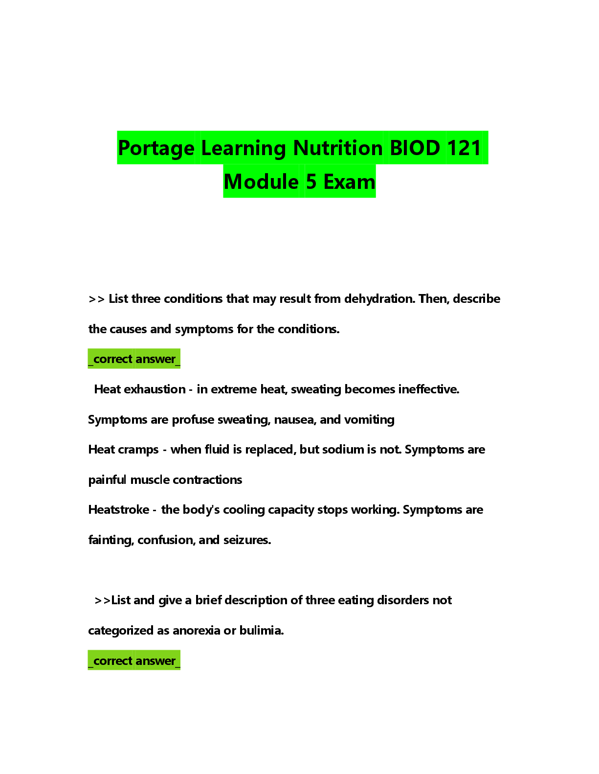 Preview of Portage Learning Nutrition BIOD 121 Module 5 Exam