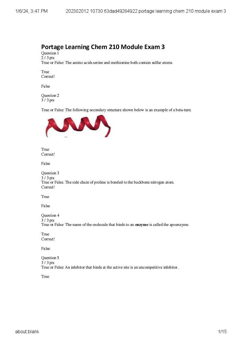 Preview of portage learning chem 210 module exam 3