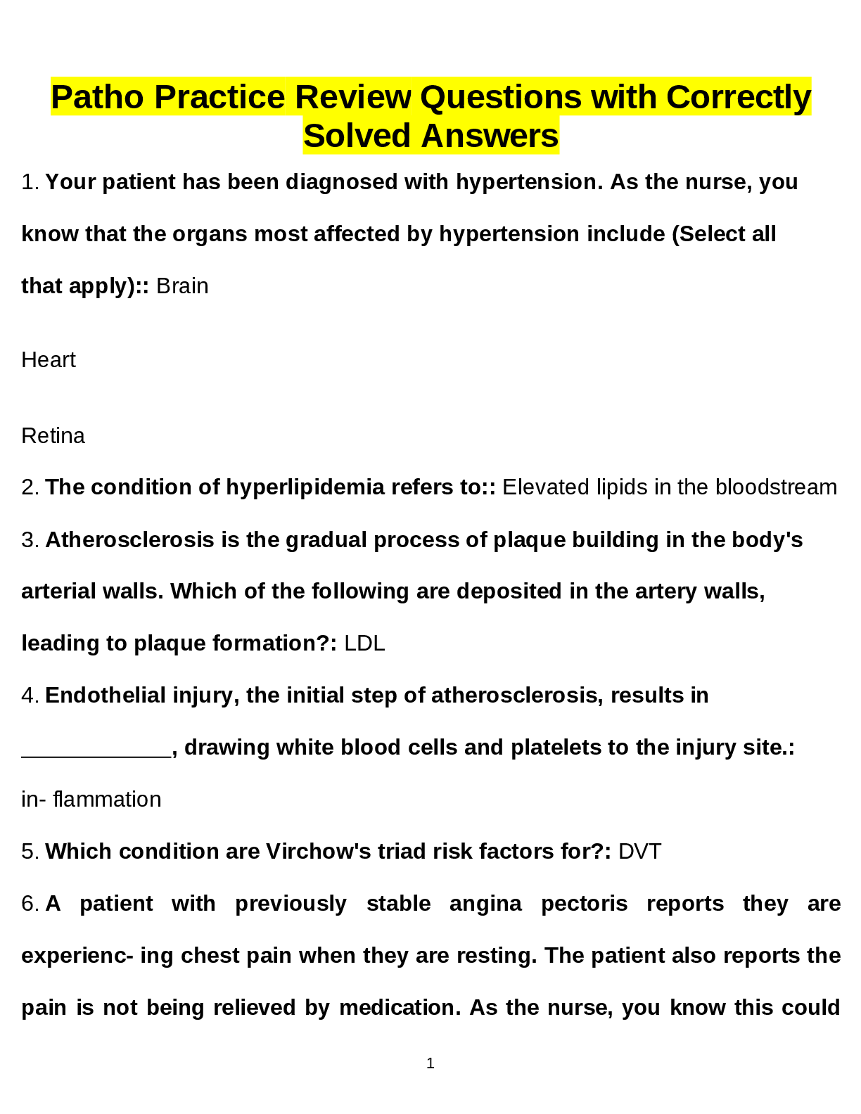 Patho Practice Review Questions with Correctly Solved Answers ...