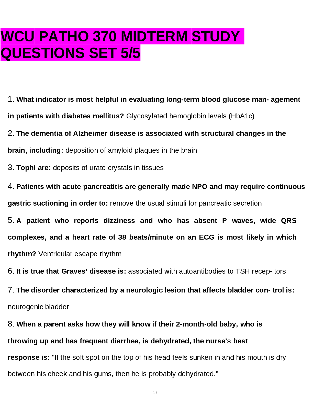 Preview of WCU PATHO 370 MIDTERM STUDY QUESTIONS SET 55