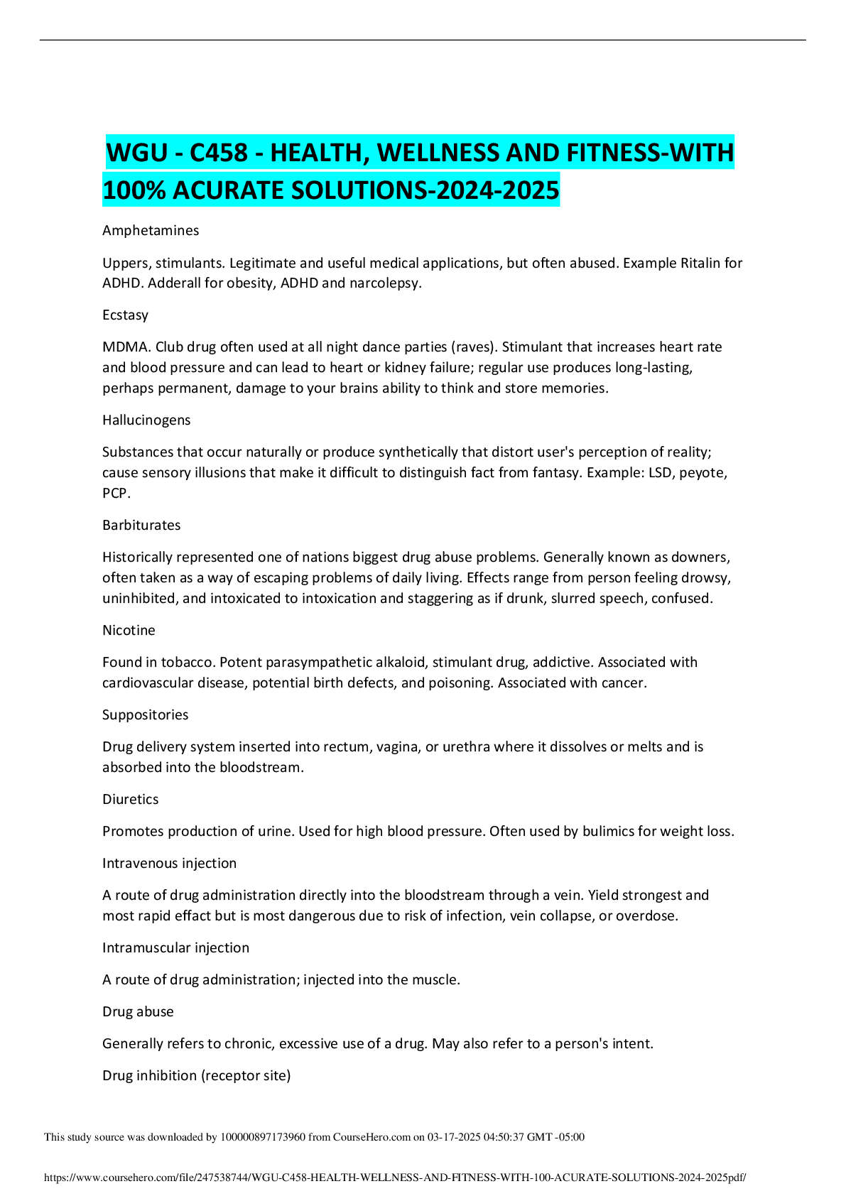 Recommended document preview for WGU - C458 - HEALTH, WELLNESS AND FITNESS-WITH 100% ACCURATE SOLUTIONS 2024-2025