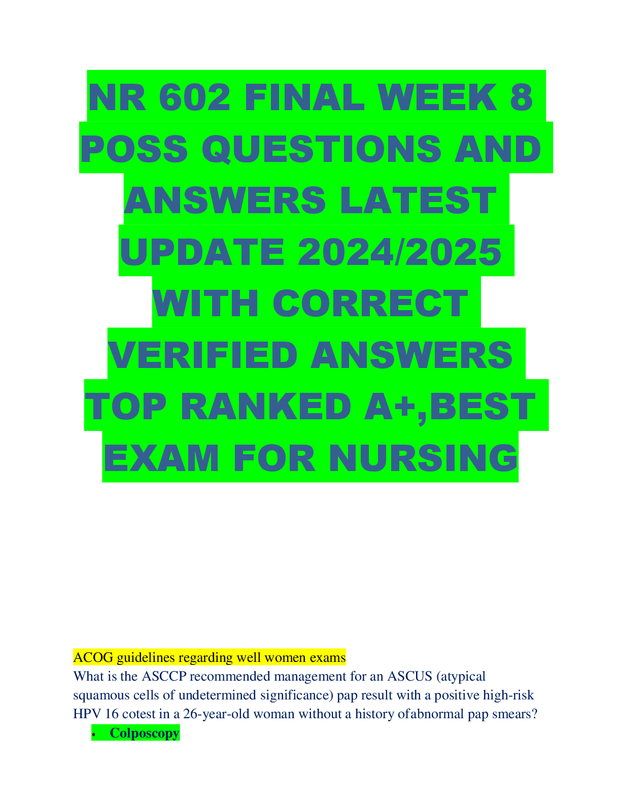 Preview image for NR_602_FINAL_WEEK_8_POSS_QUESTIONS_AND_ANSWERS_LATEST_UPDATE_2024