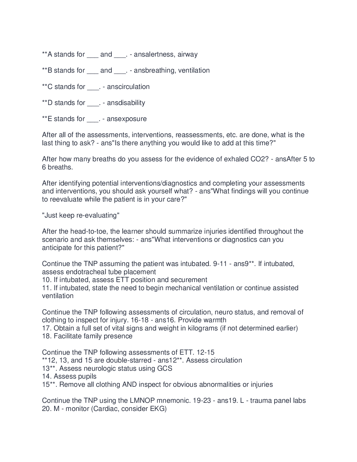 Preview of Trauma Nursing Process TNP TNCC  9th Ed