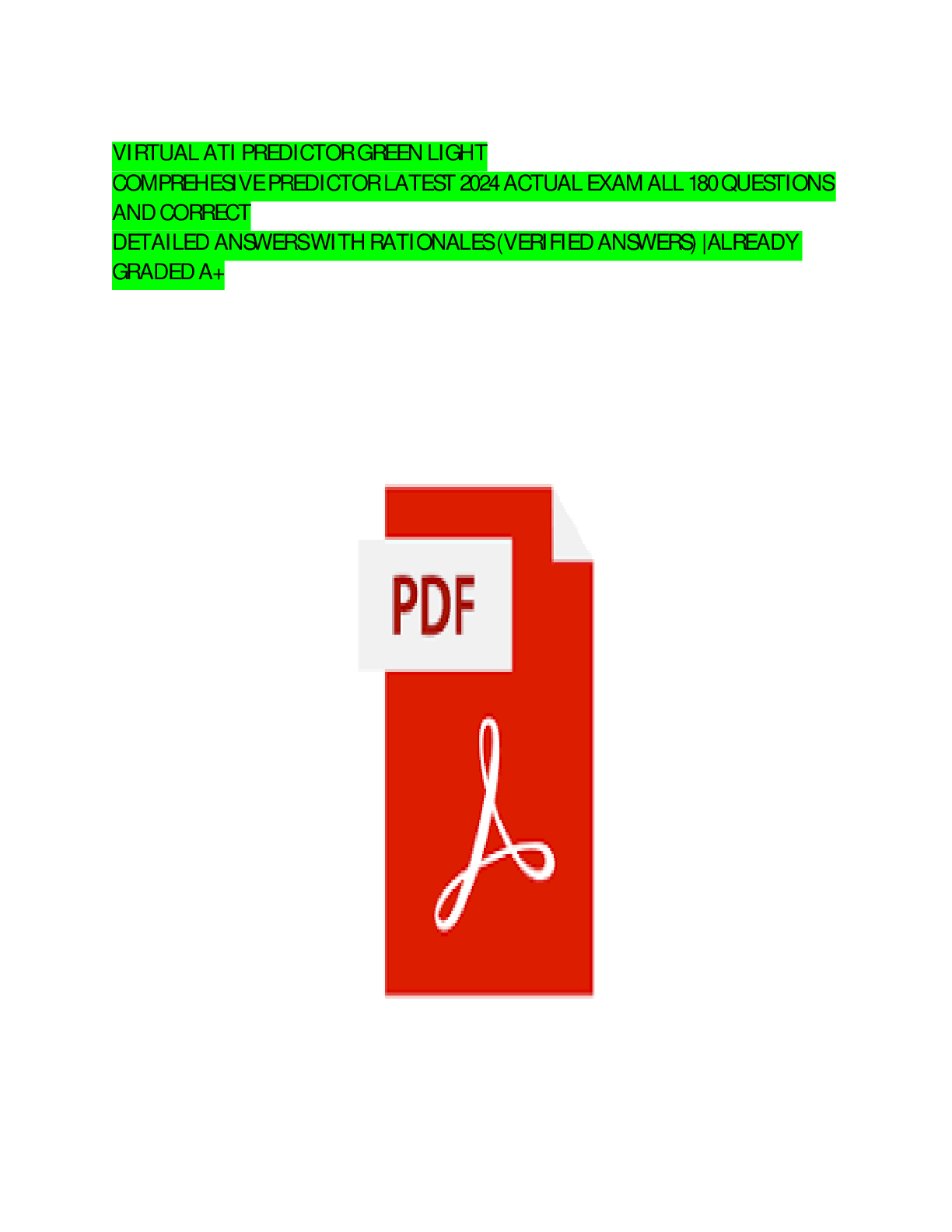 Preview of VIRTUAL GREEN LIGHT ATI PREDICTOR EXAM LATEST EXAM 2024|ALL QUESTIONS AND CORRECT VERIFIED ANSWERS|100% GUARANTEED TO PASS!|ALREADY GRADED A+/BRAND NEW VERSION