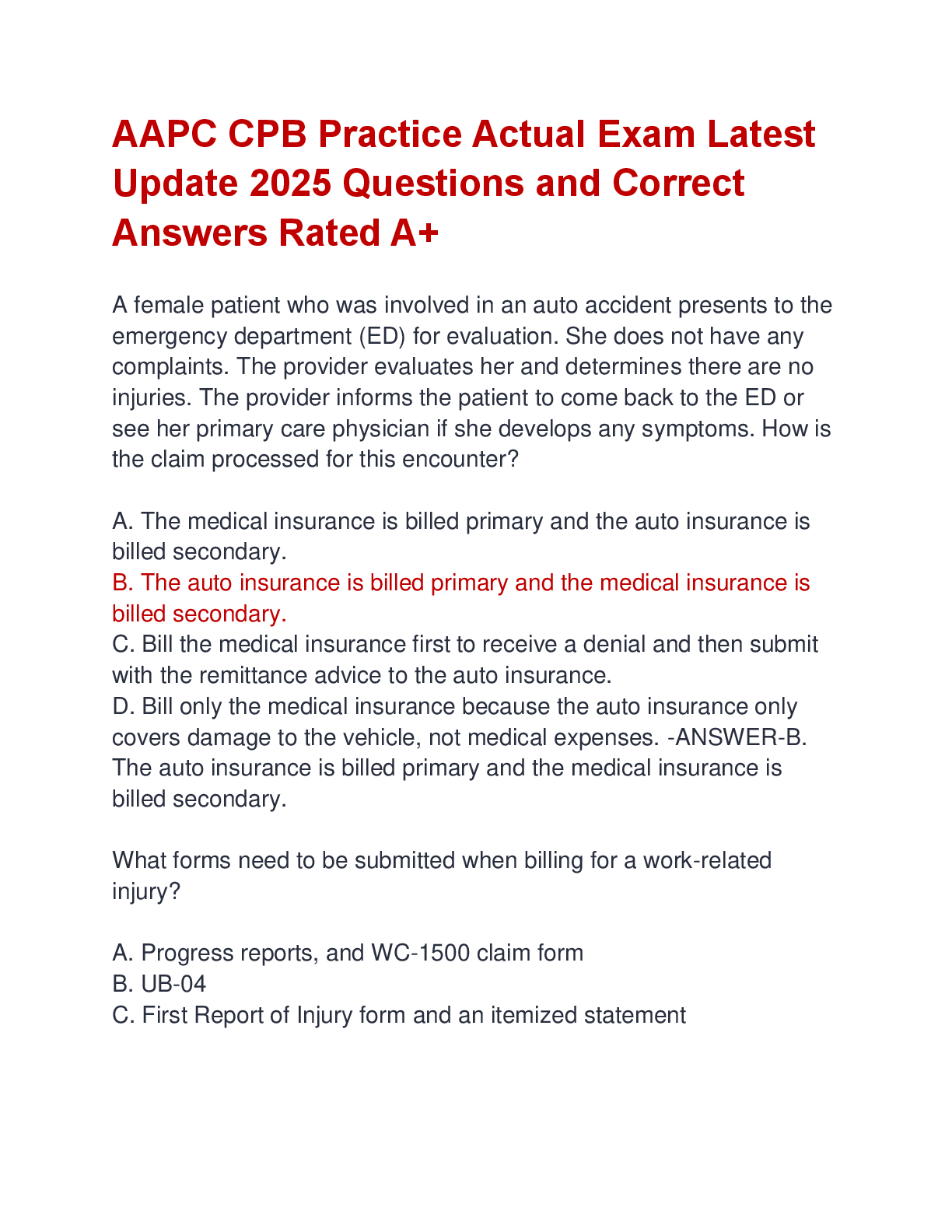 Preview of AAPC CPB Practice Actual Exam Latest  Update 2025 Questions and Correct  Answers Rated A+