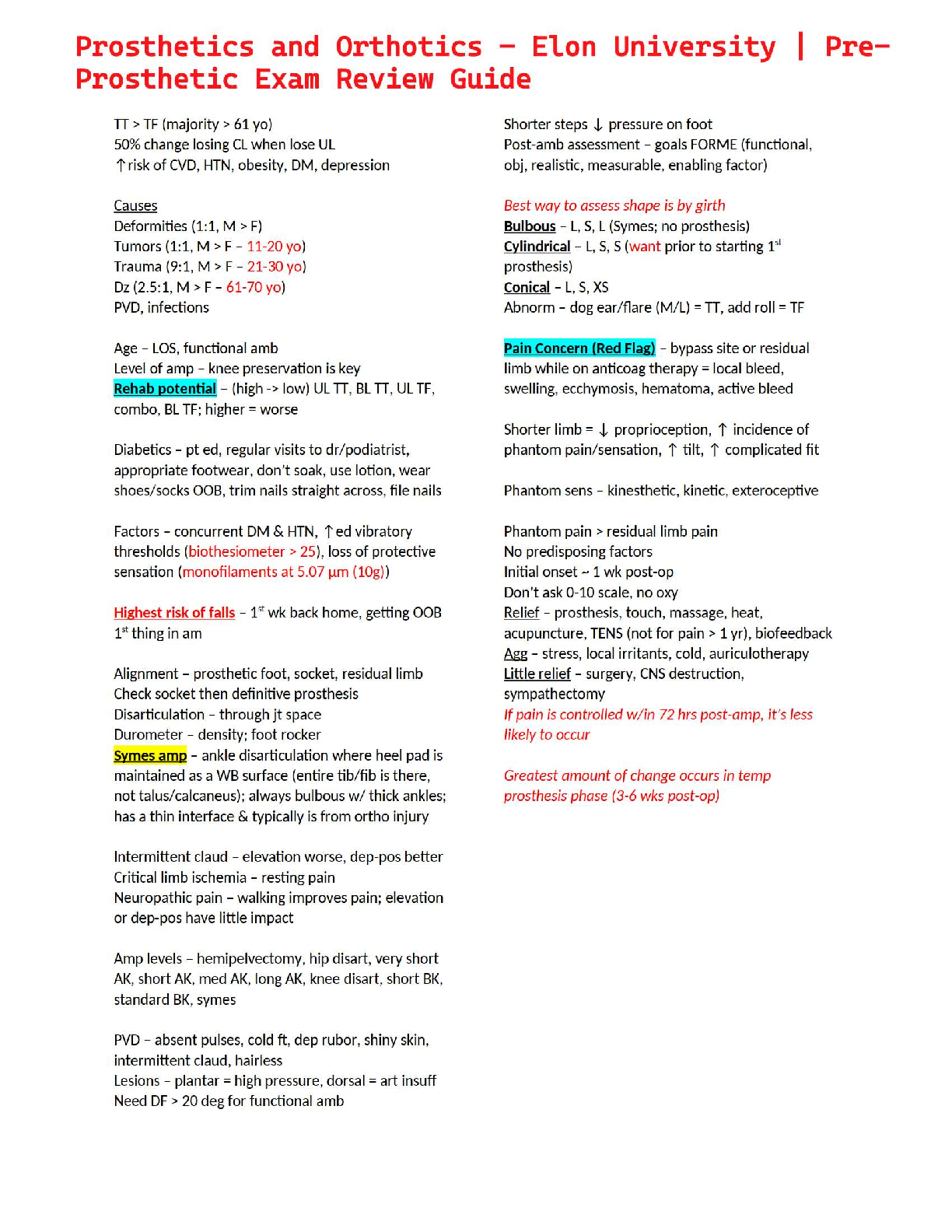 Prosthetics and Orthotics – Elon University | Pre-Prosthetic Exam Review Guide