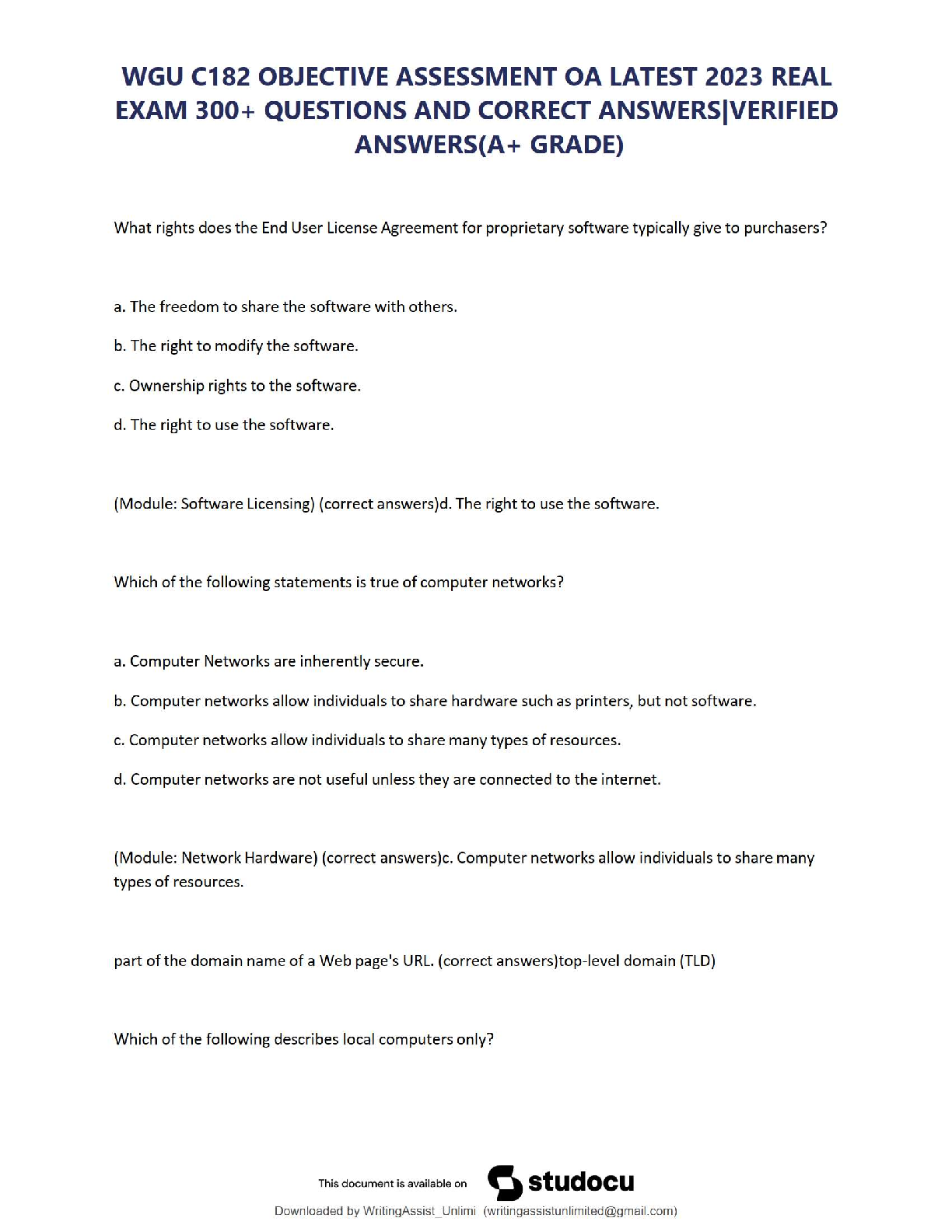 WGU C182 – Objective Assessment (OA) | 2023 Real Exam with 300+ Verified Questions & Answers – A+ Grade