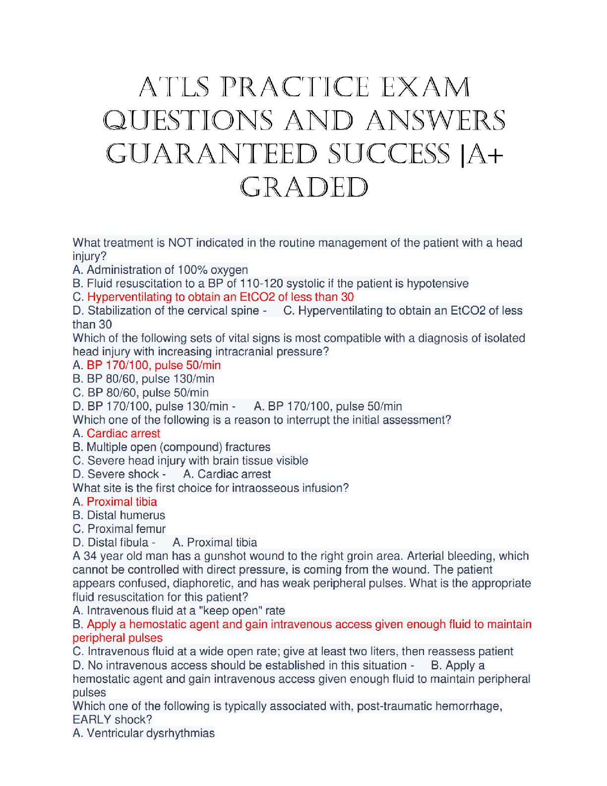 ATLS Practice Exam Questions and Answers – Guaranteed Success | A+ Graded