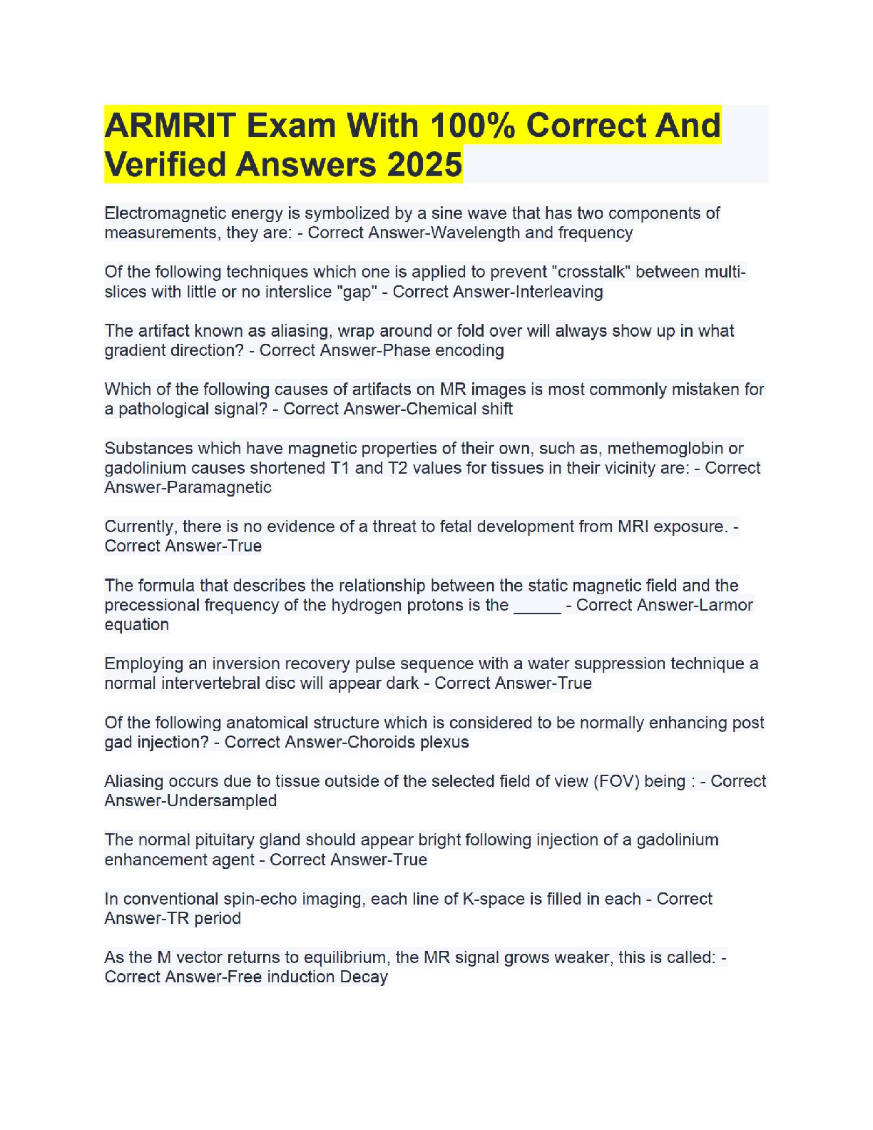 ARMRIT Exam 2025 - 100% Correct and Verified Questions and Answers