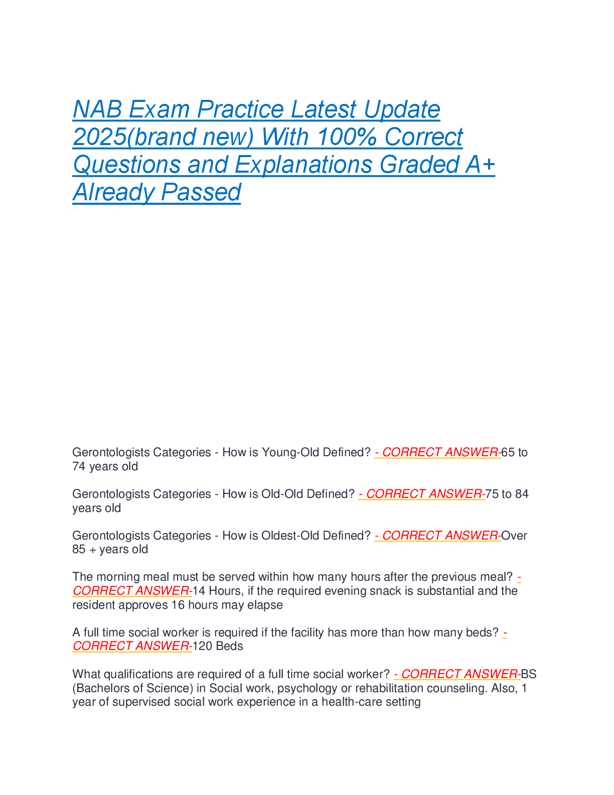 Preview image for NAB Exam Practice Latest Update  2025(brand new) With 100% Correct  Questions and Explanations Graded A+  Already Passed