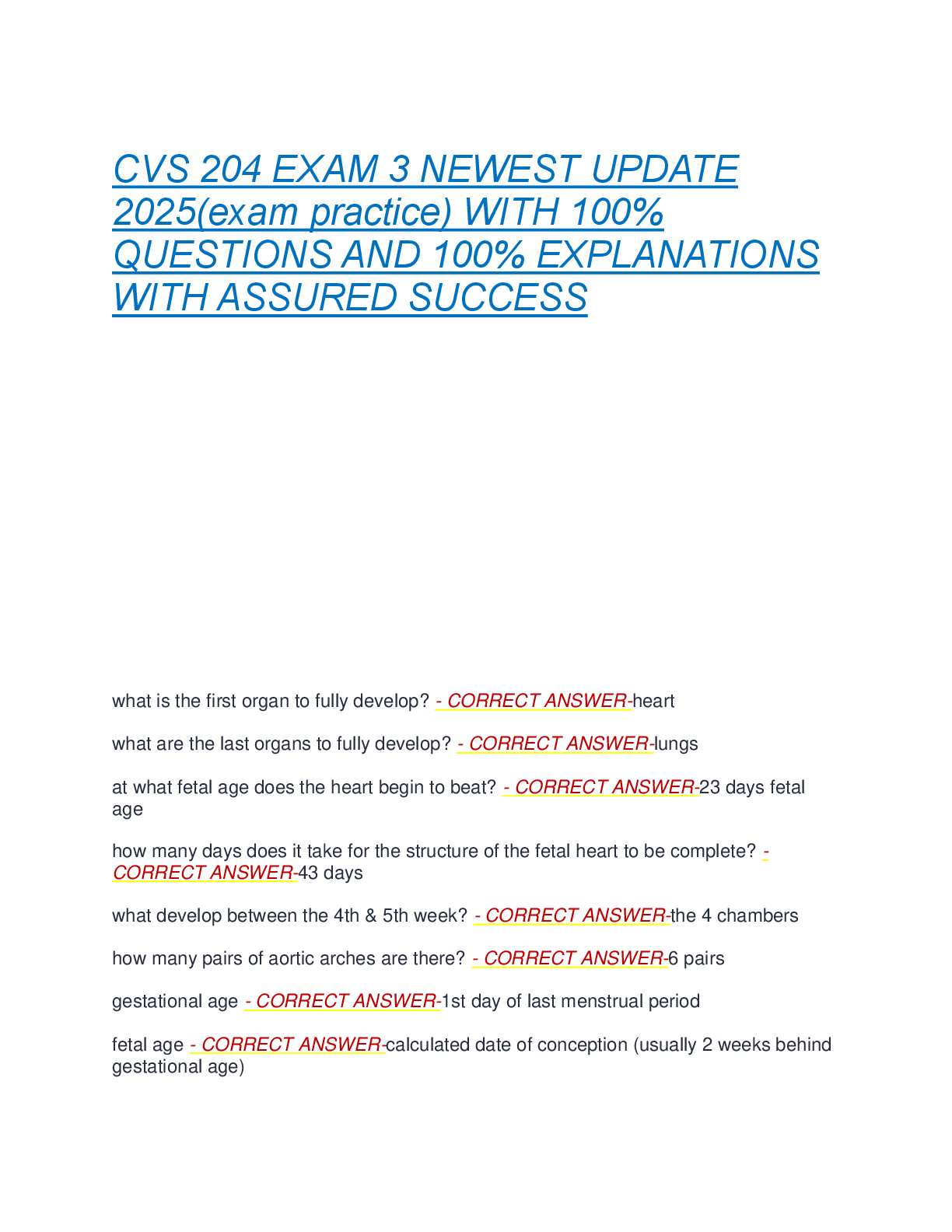 Preview of CVS 204 EXAM 3 NEWEST UPDATE  2025(exam practice) WITH 100%  QUESTIONS AND 100% EXPLANATIO