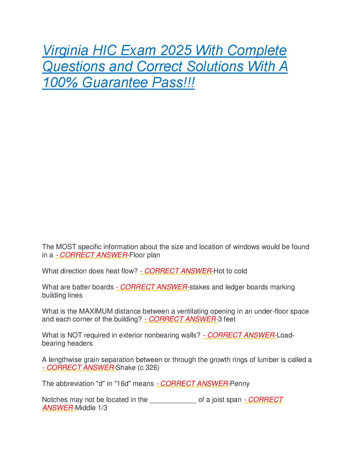 Virginia HIC Exam 2025 With Complete  Questions and Correct Solutions With A  100% Guarantee Pass!!!