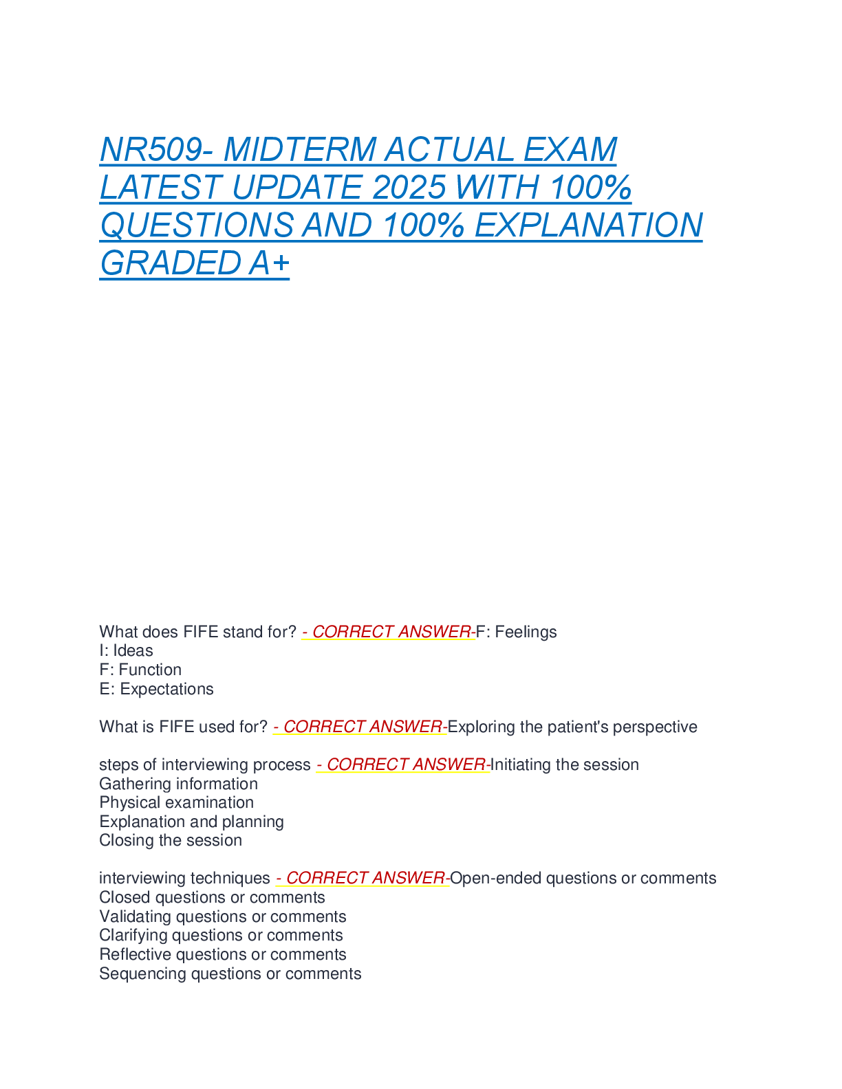 NR509- MIDTERM ACTUAL EXAM  LATEST UPDATE 2025 WITH 100%  QUESTIONS AND 100% EXPLANATION  GRADED A+ NR509- MIDTERM ACTUAL EXAM  LATEST UPDATE 2025 WITH 100%  QUESTIONS AND 100% EXPLANATION  GRADED A+
