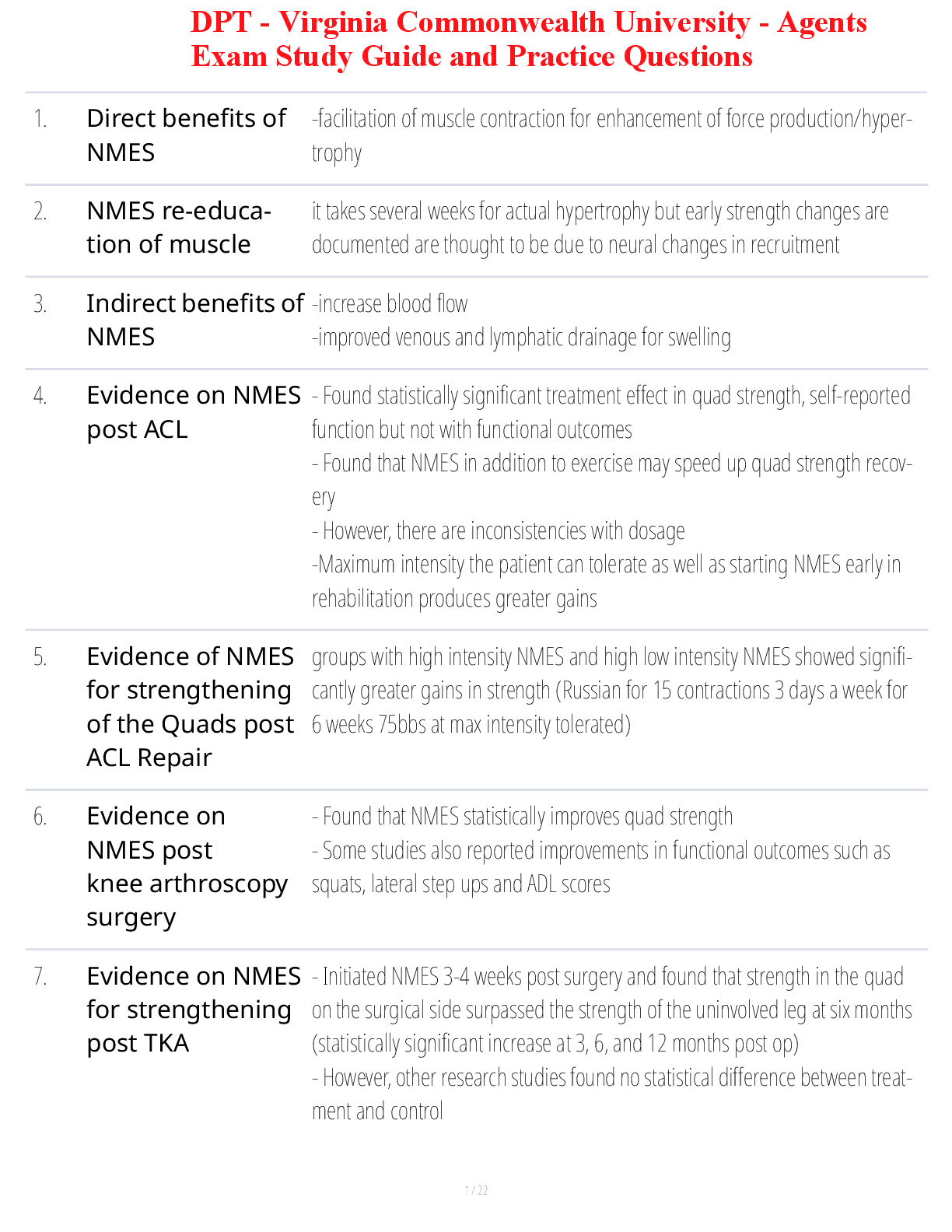 Preview of DPT - Virginia Commonwealth University - Agents Exam Study Guide and Practice Questions