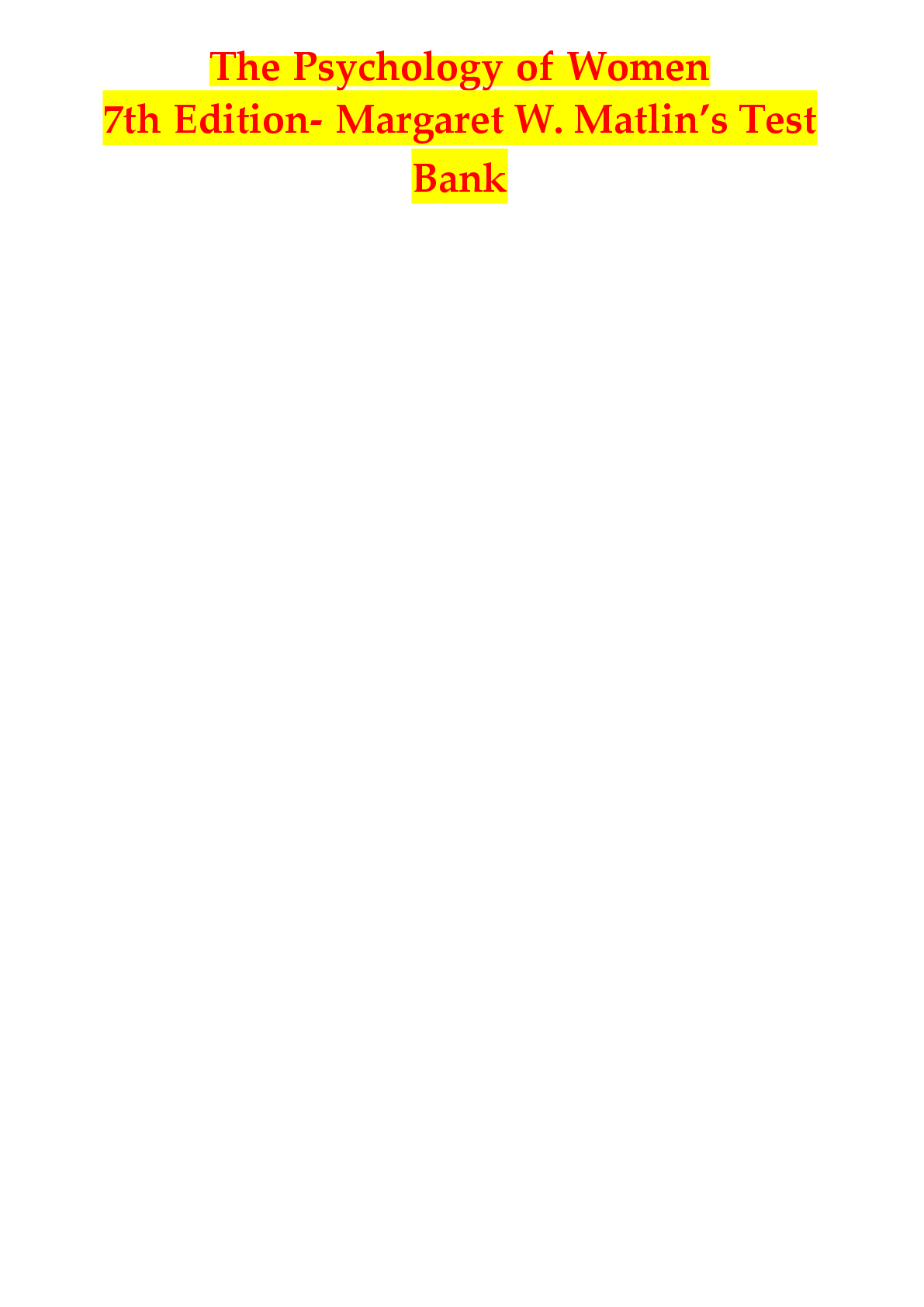 Preview image for The Psychology of Women 7th Edition- Margaret W. Matlin’s Test Bank