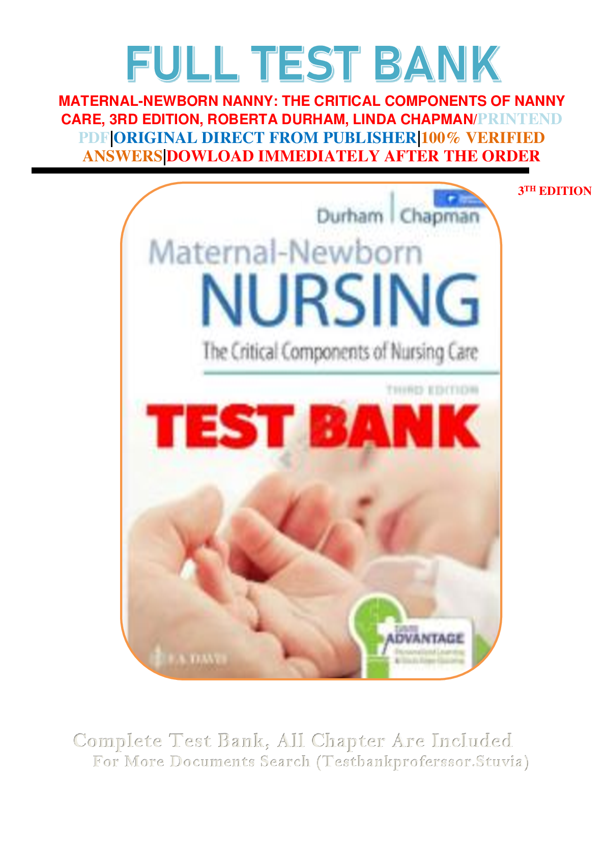 Preview image for MATERNAL-NEWBORN NANNY: THE CRITICAL COMPONENTS OF NANNY CARE, 3RD EDITION, ROBERTA DURHAM, LINDA CHAPMAN