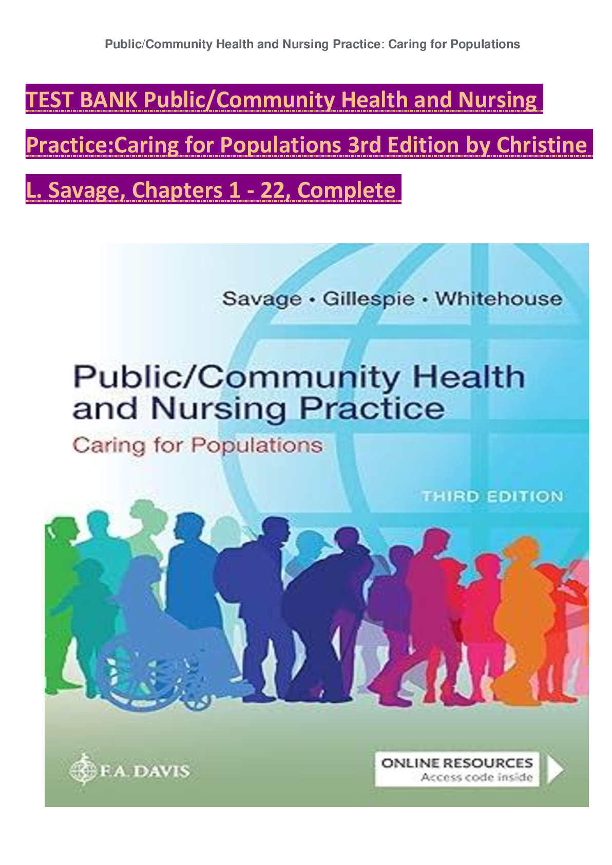 Preview image for Public/Community Health and Nursing Practice: Caring for Populations