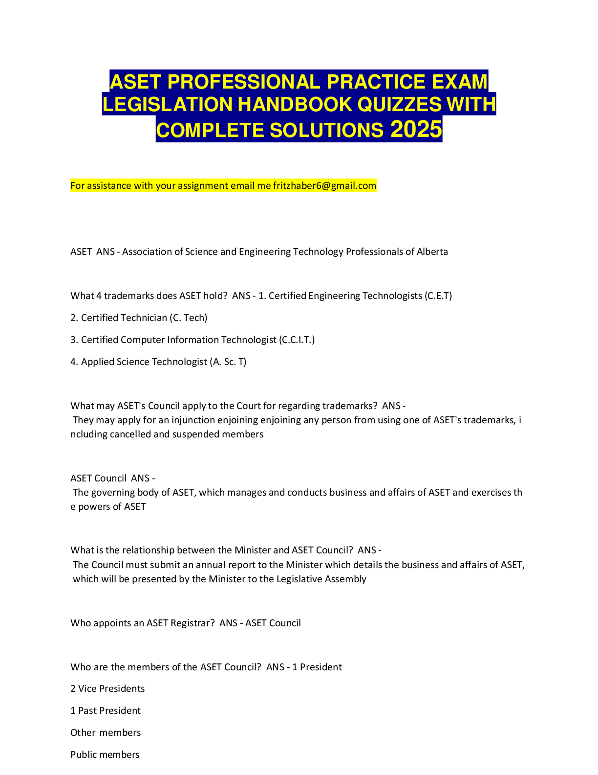 Preview image for ASET PROFESSIONAL PRACTICE EXAM LEGISLATION HANDBOOK QUIZZES WITH COMPLETE SOLUTIONS 2025