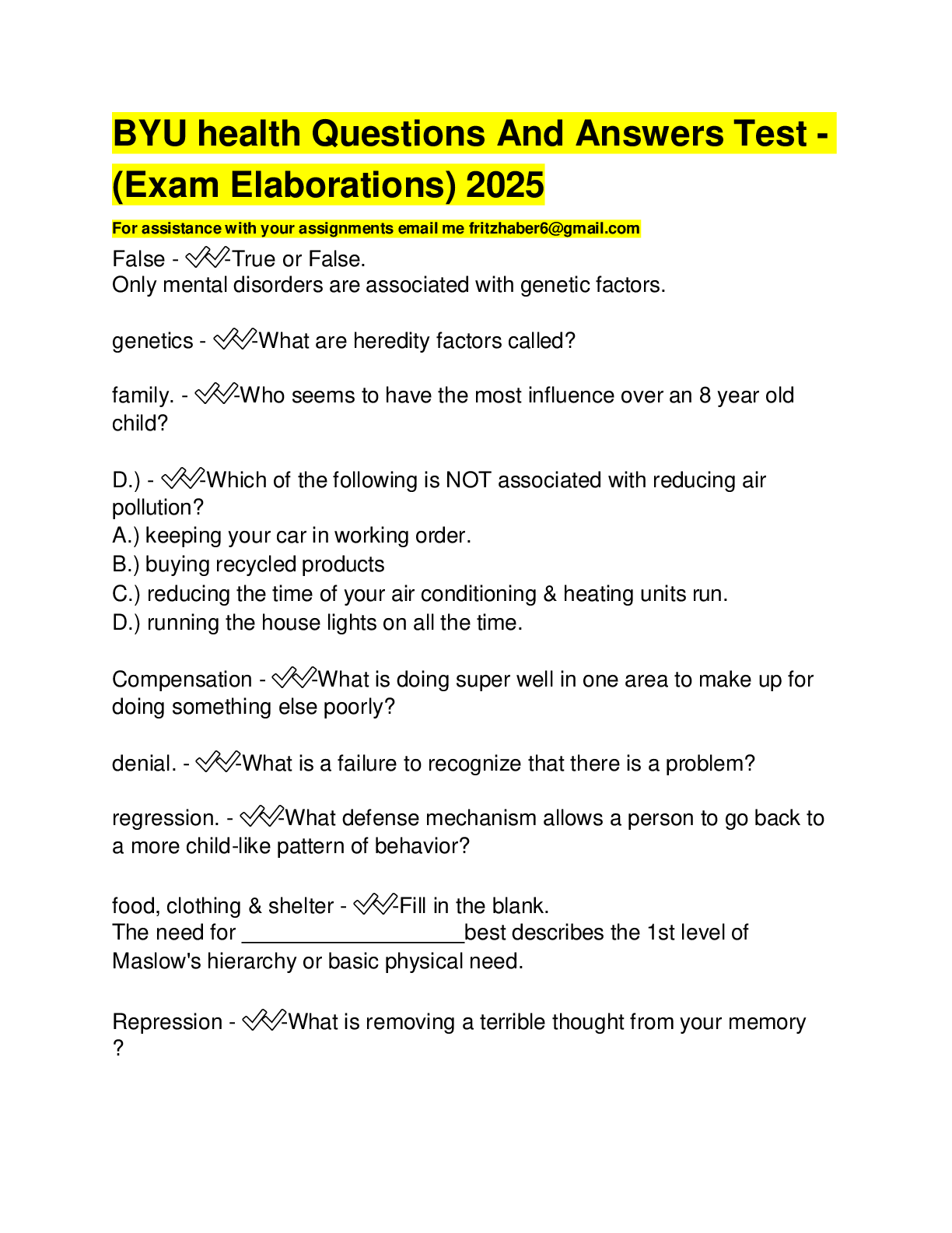 Preview image for BYU health Questions And Answers Test - (Exam Elaborations) 2025